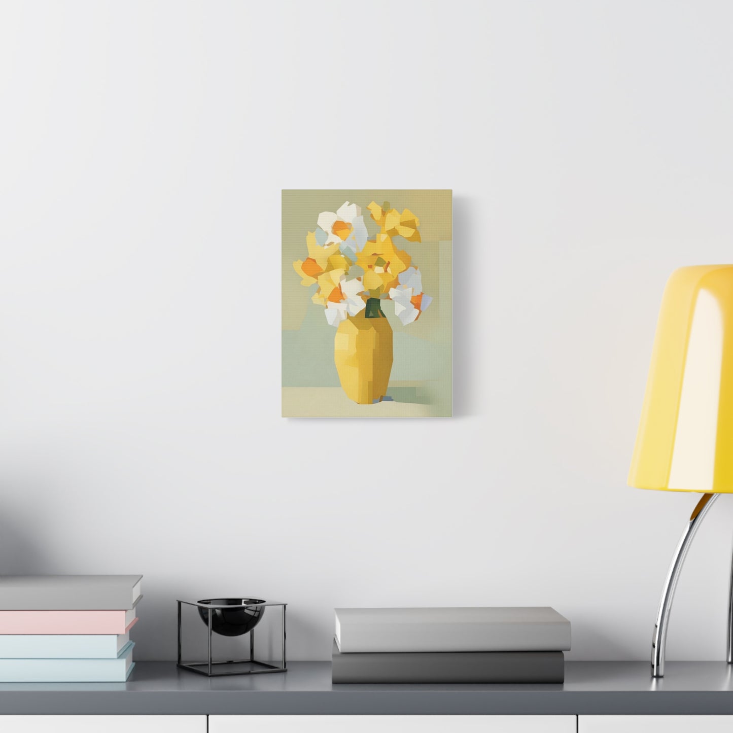 Yellow Vase Floral Canvas Print — Modern Abstract Daffodil Wall Art