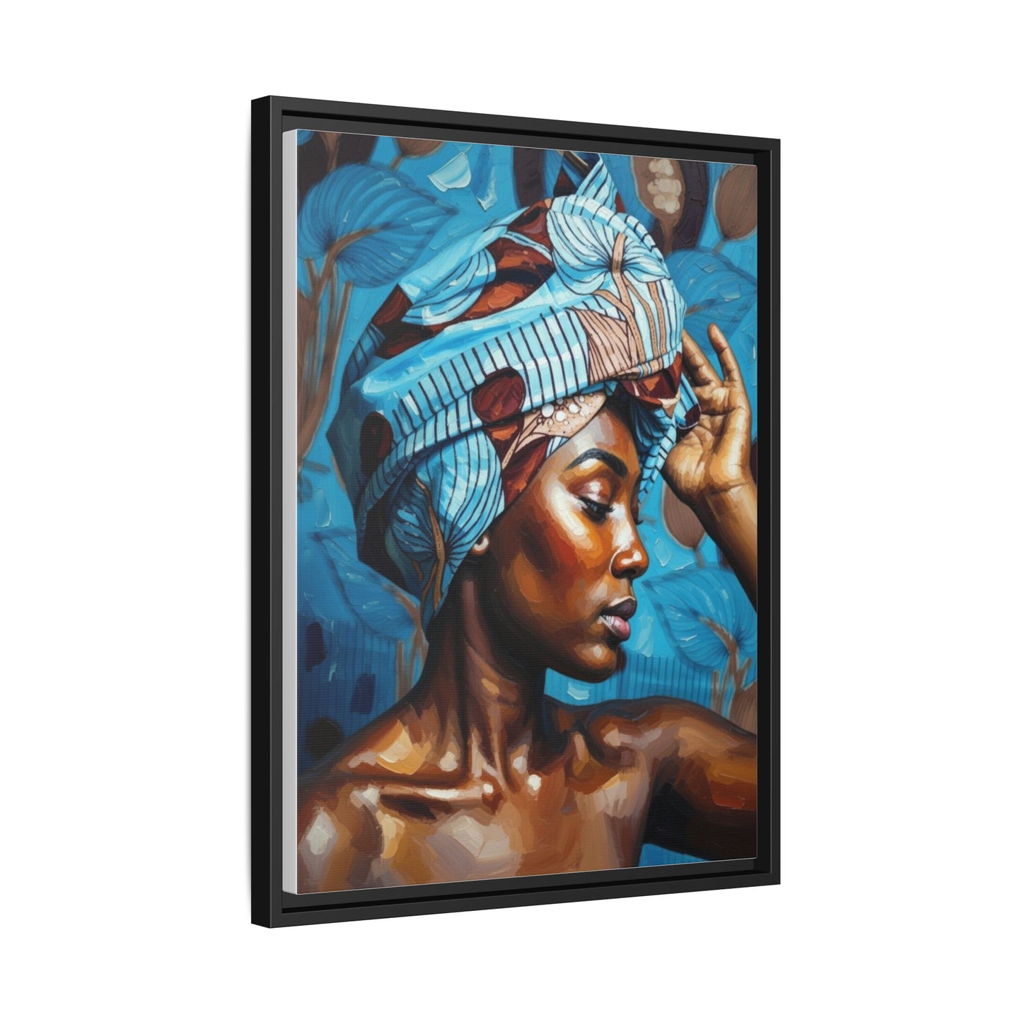 Framed Canvas Art — Portrait of Woman in Blue Headwrap