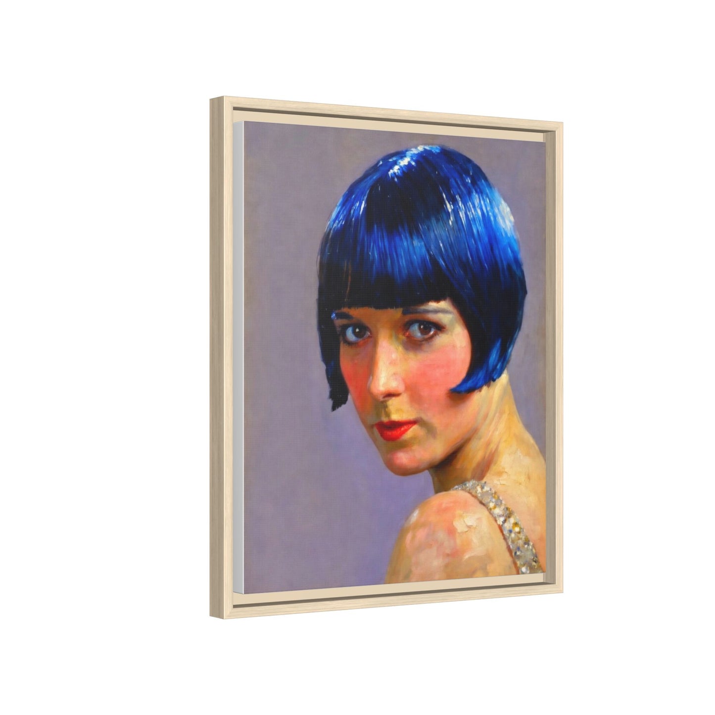 Framed Matte Canvas Art Print — Vintage Portrait with Blue Bob