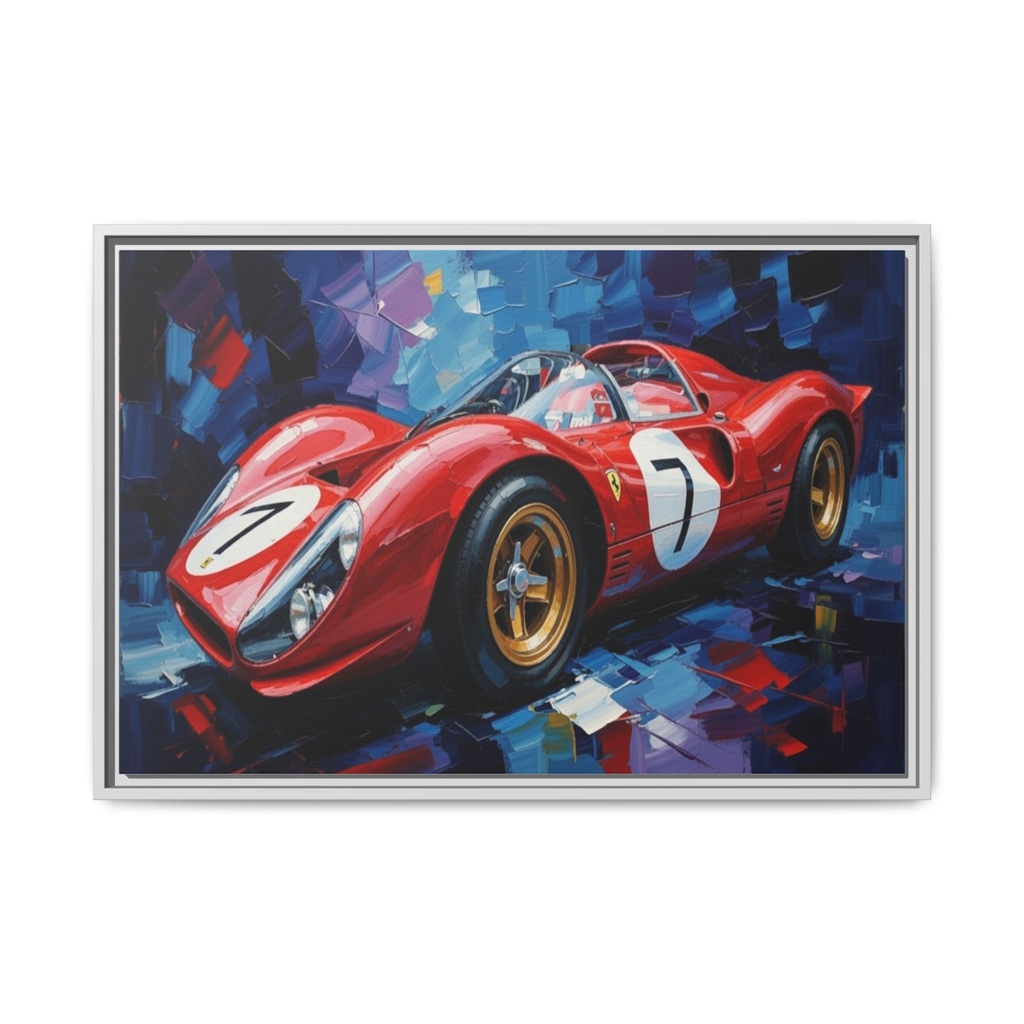 Vintage Ferrari Red Racecar Matte Canvas Framed Wall Art