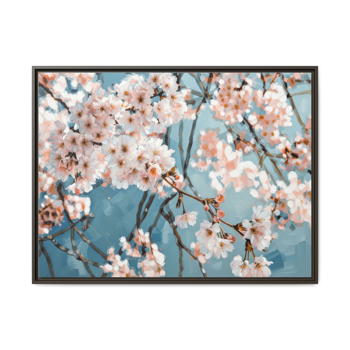Framed Cherry Blossom Matte Canvas Print — Soft Pink Floral Wall Art