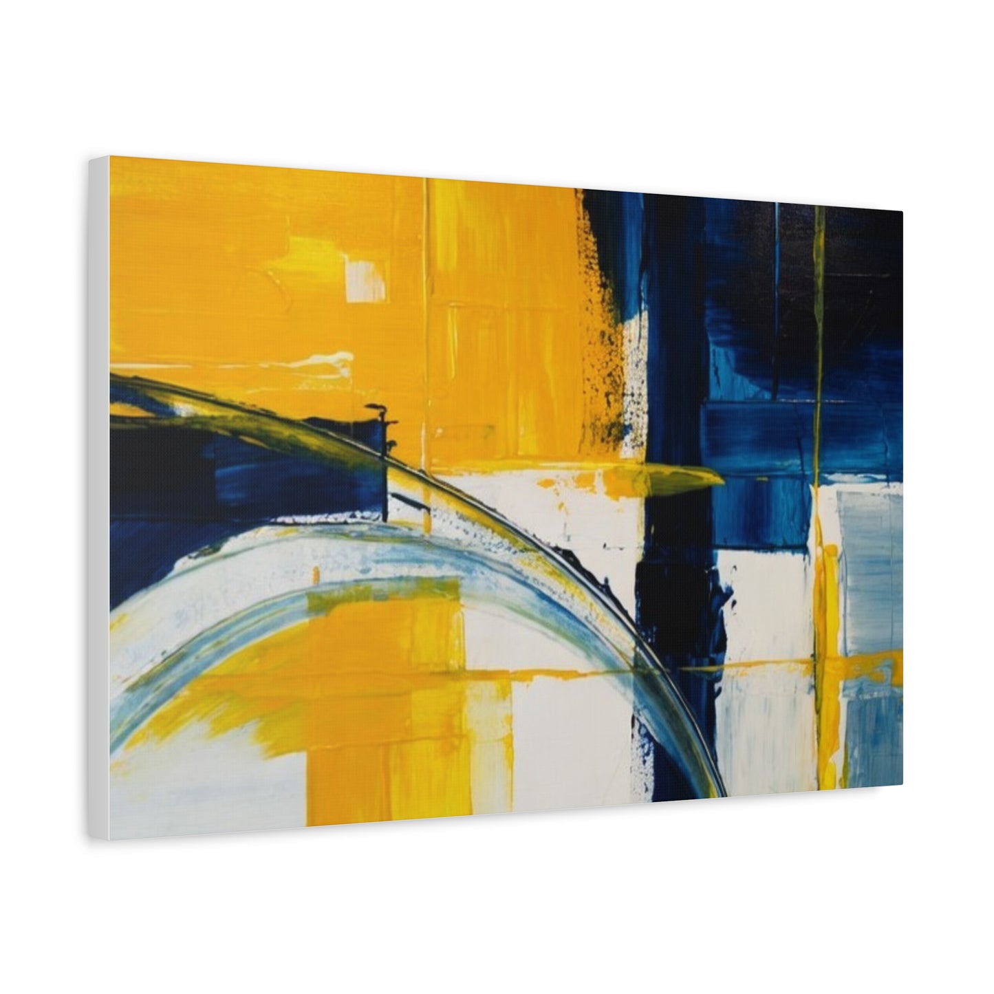 Abstract Blue & Yellow Arc Matte Canvas Wall Art - Stretched 1.25"