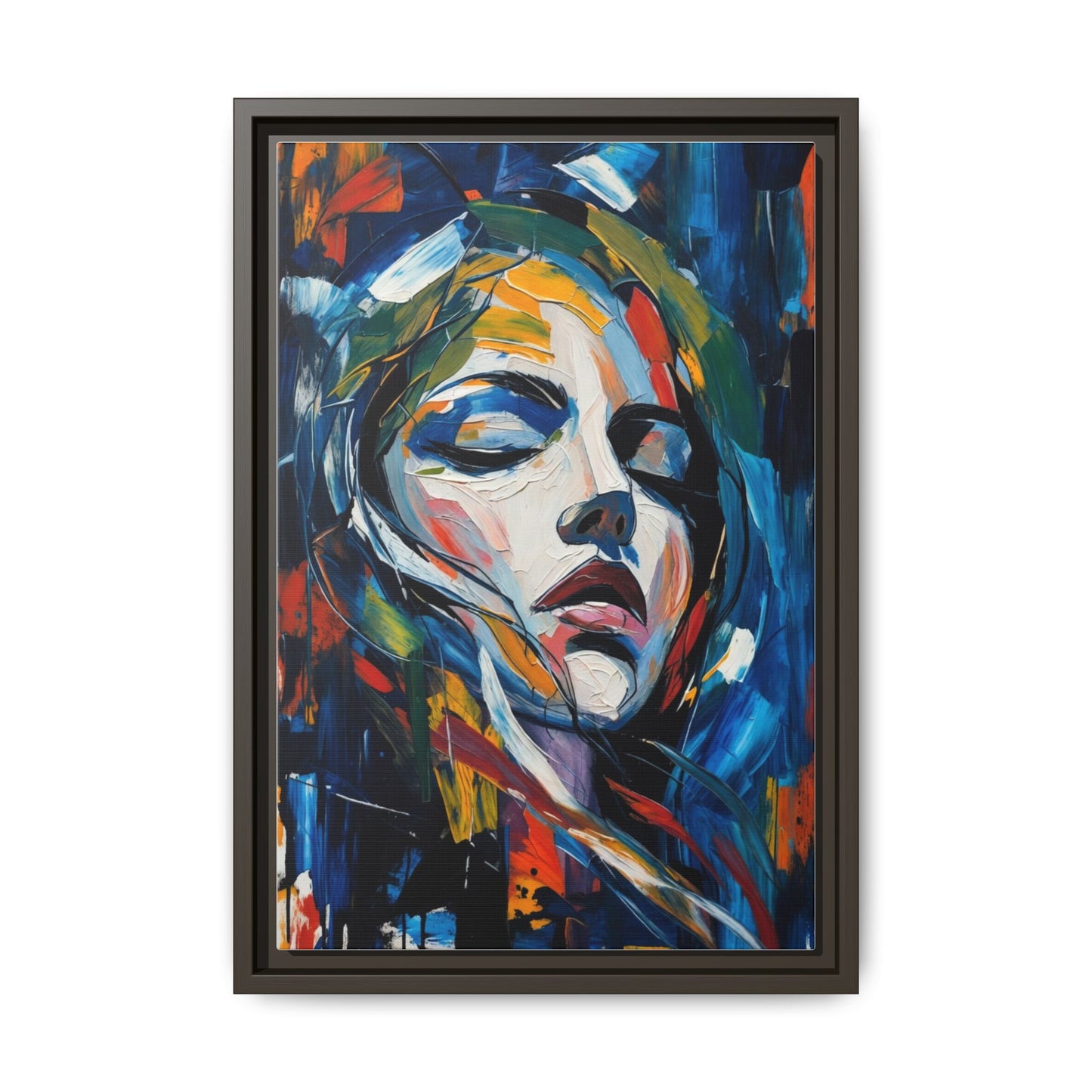 Abstract Colorful Woman Portrait — Framed Matte Canvas Wall Art