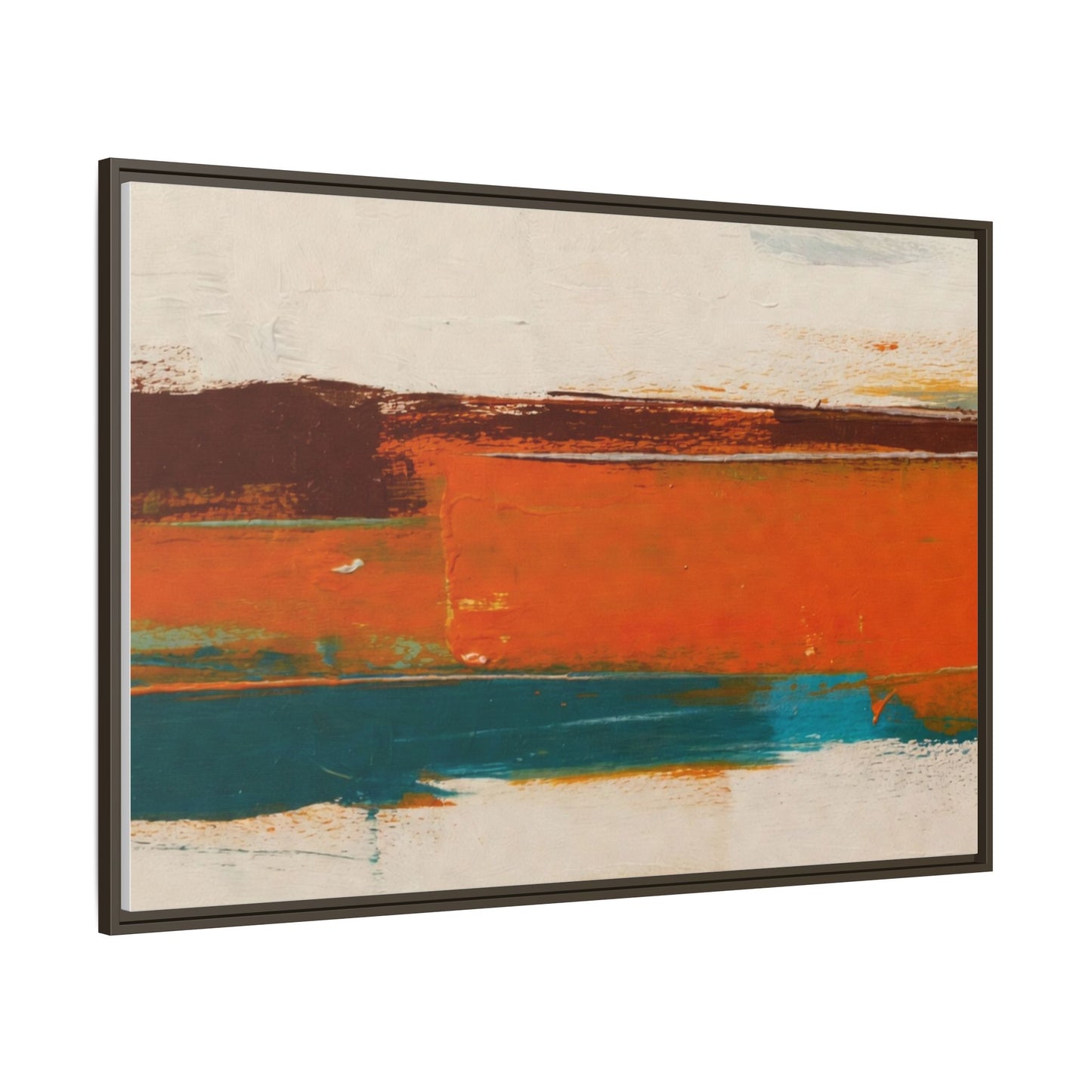 Abstract Horizon Matte Canvas Framed Print — Modern Orange Teal Wall Art