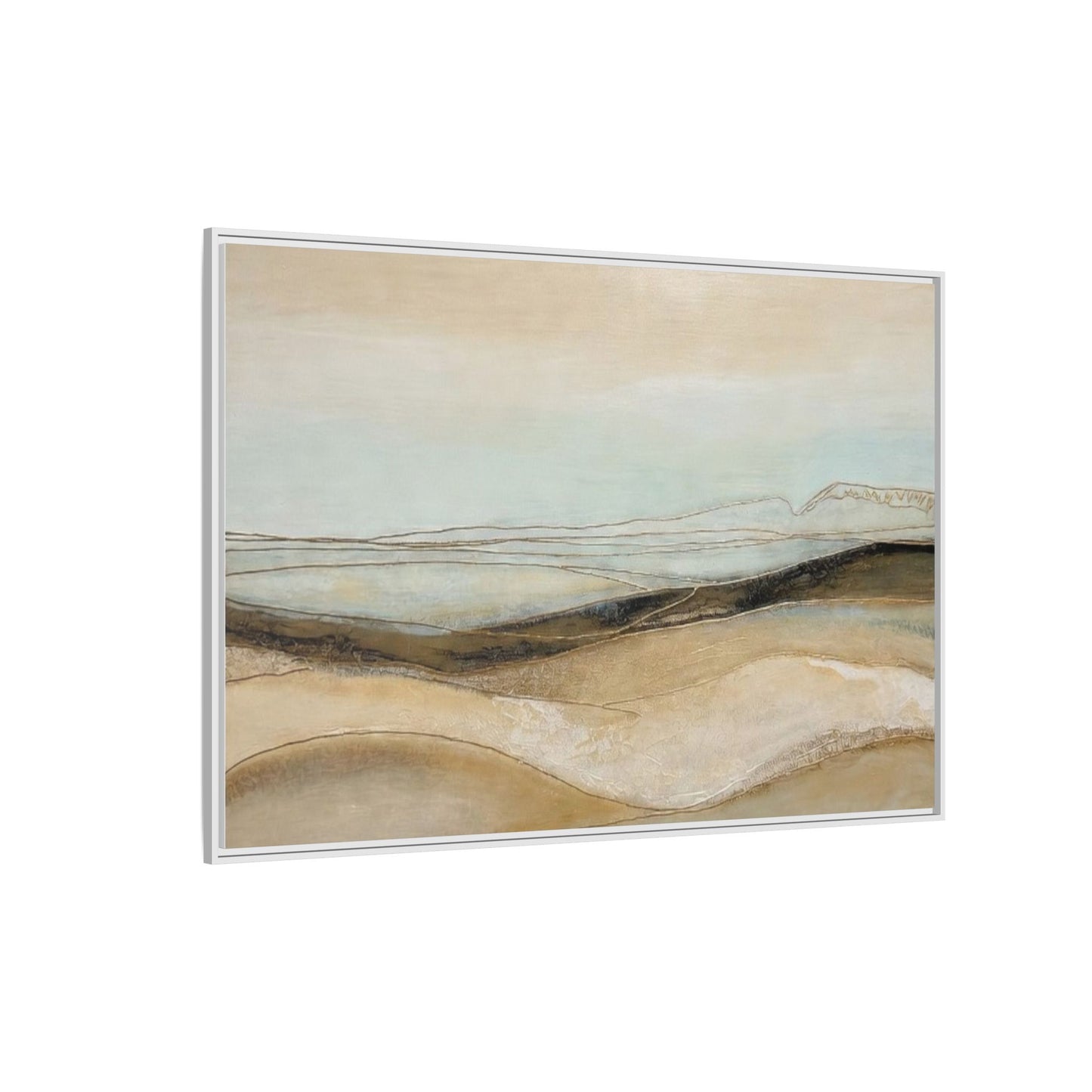 Framed Matte Canvas Wall Art — Neutral Abstract Landscape in Soft Blues & Earth Tones