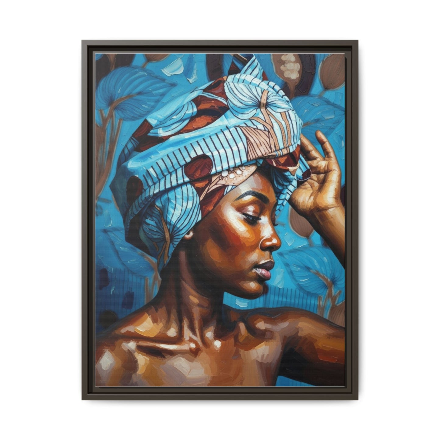 Framed Canvas Art — Portrait of Woman in Blue Headwrap