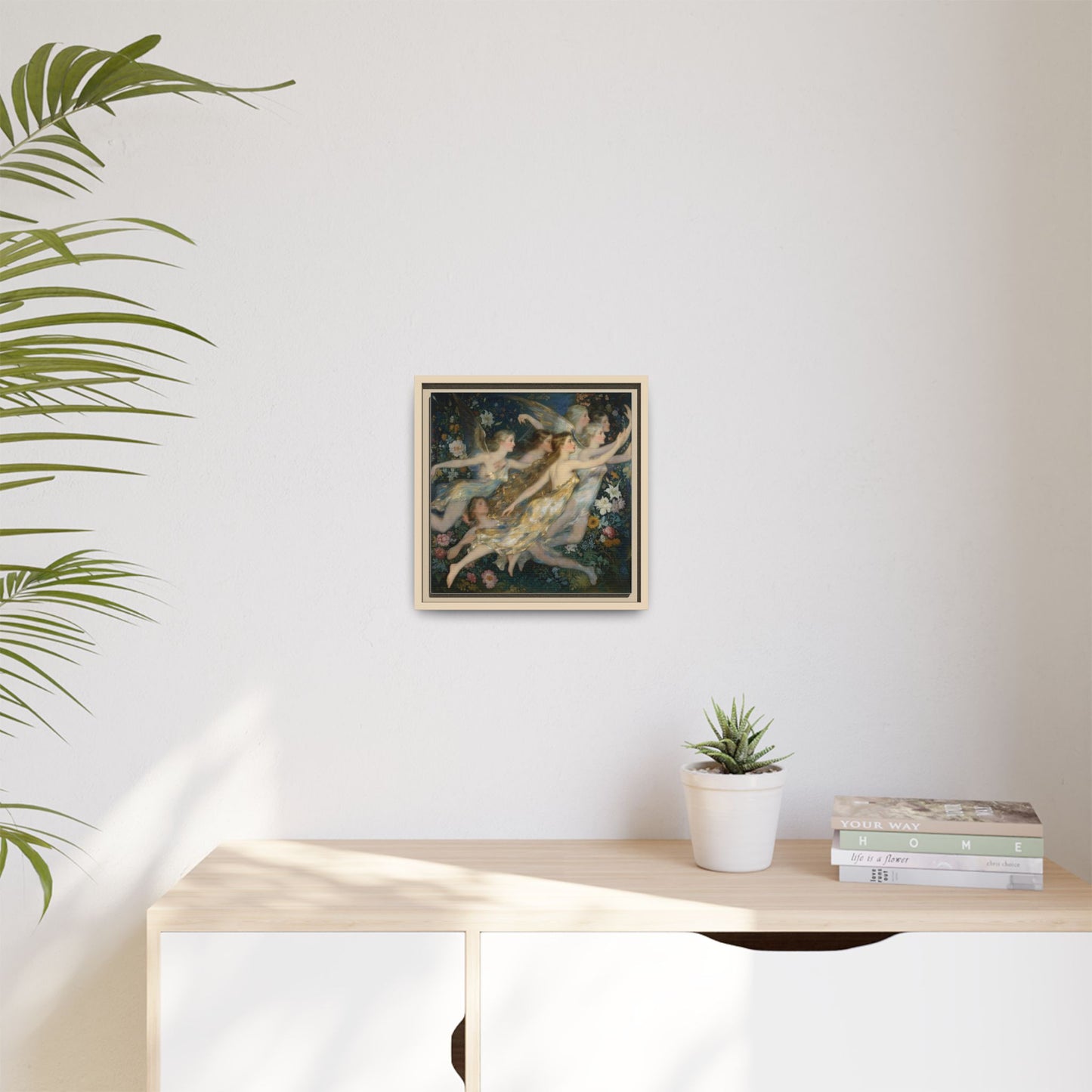 Framed Matte Canvas Wall Art — Vintage Fairies & Floral Painting