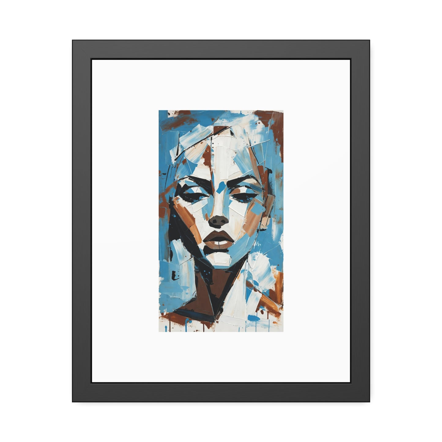 Framed Art Print - Abstract Blue Portrait Poster (Modern Wall Decor)