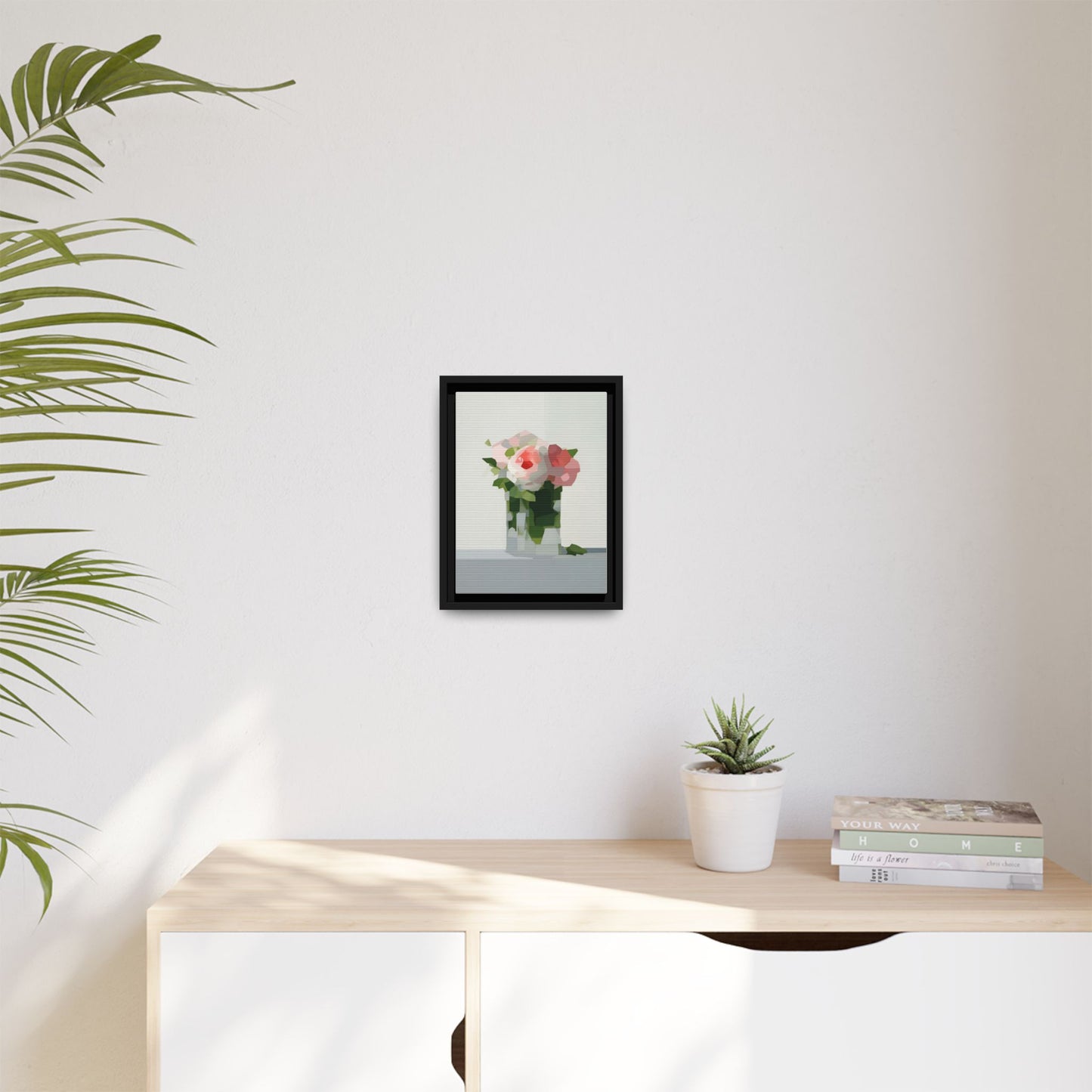 Framed Floral Canvas Print — Modern Pink Roses Still Life