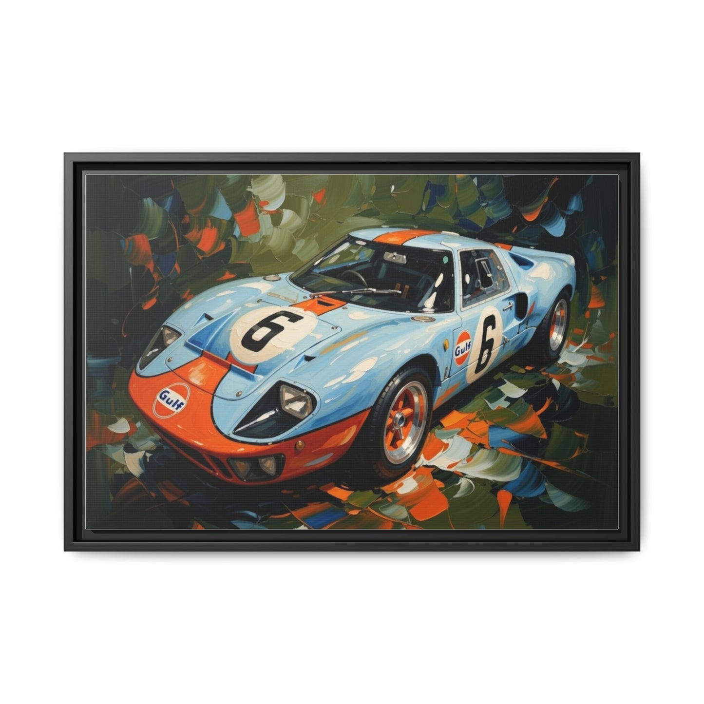 Gulf Racing GT40 Matte Framed Canvas — Vintage Sports Car Wall Art