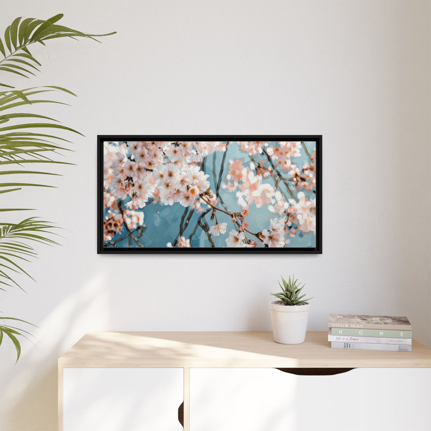 Framed Cherry Blossom Matte Canvas Print — Soft Pink Floral Wall Art
