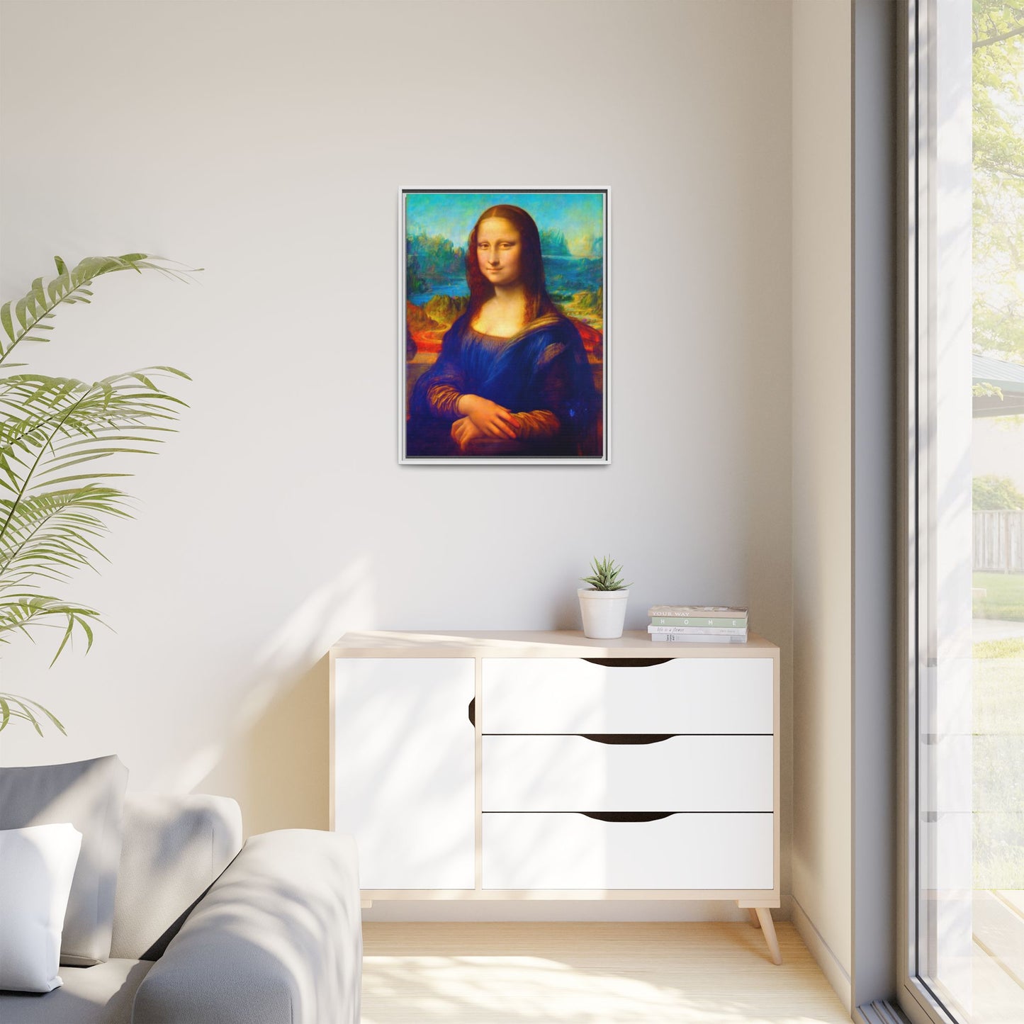 Framed Matte Canvas Print — Colorful Mona Lisa Wall Art