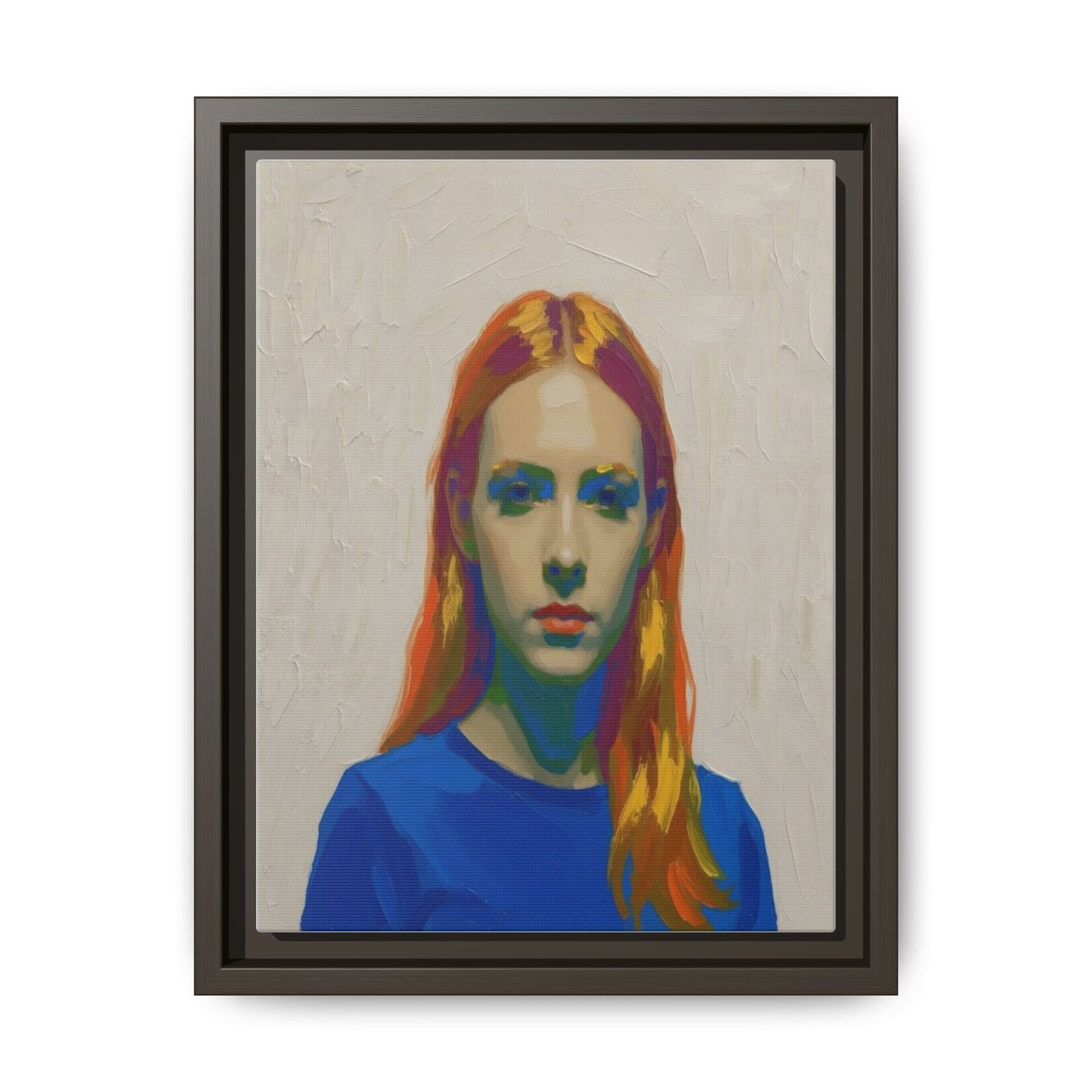 Framed Matte Canvas Portrait — Vibrant Multi‑Color Girl Art Print