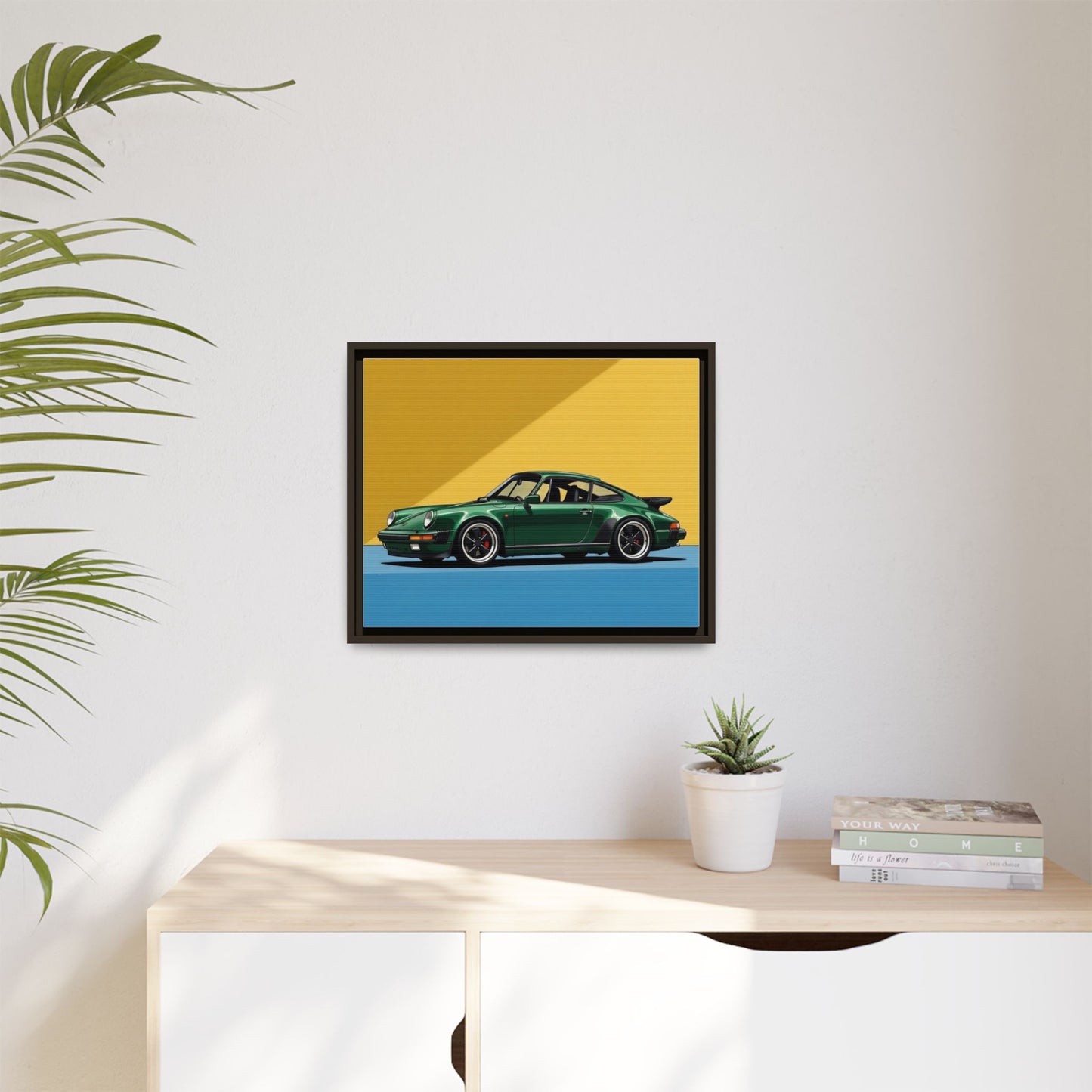 Framed Matte Canvas — Green Sports Car Wall Art