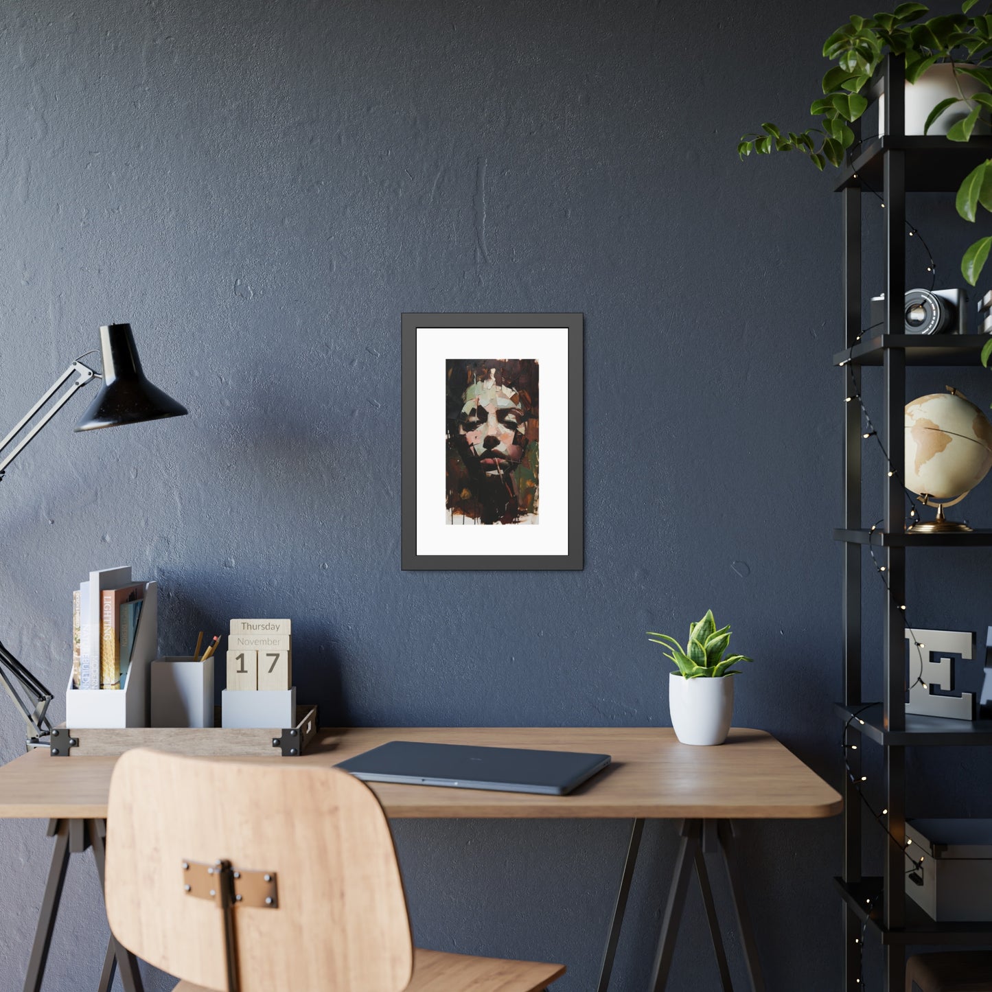 Abstract Portrait Framed Art Print — Moody Contemporary Face Poster for Home & Office