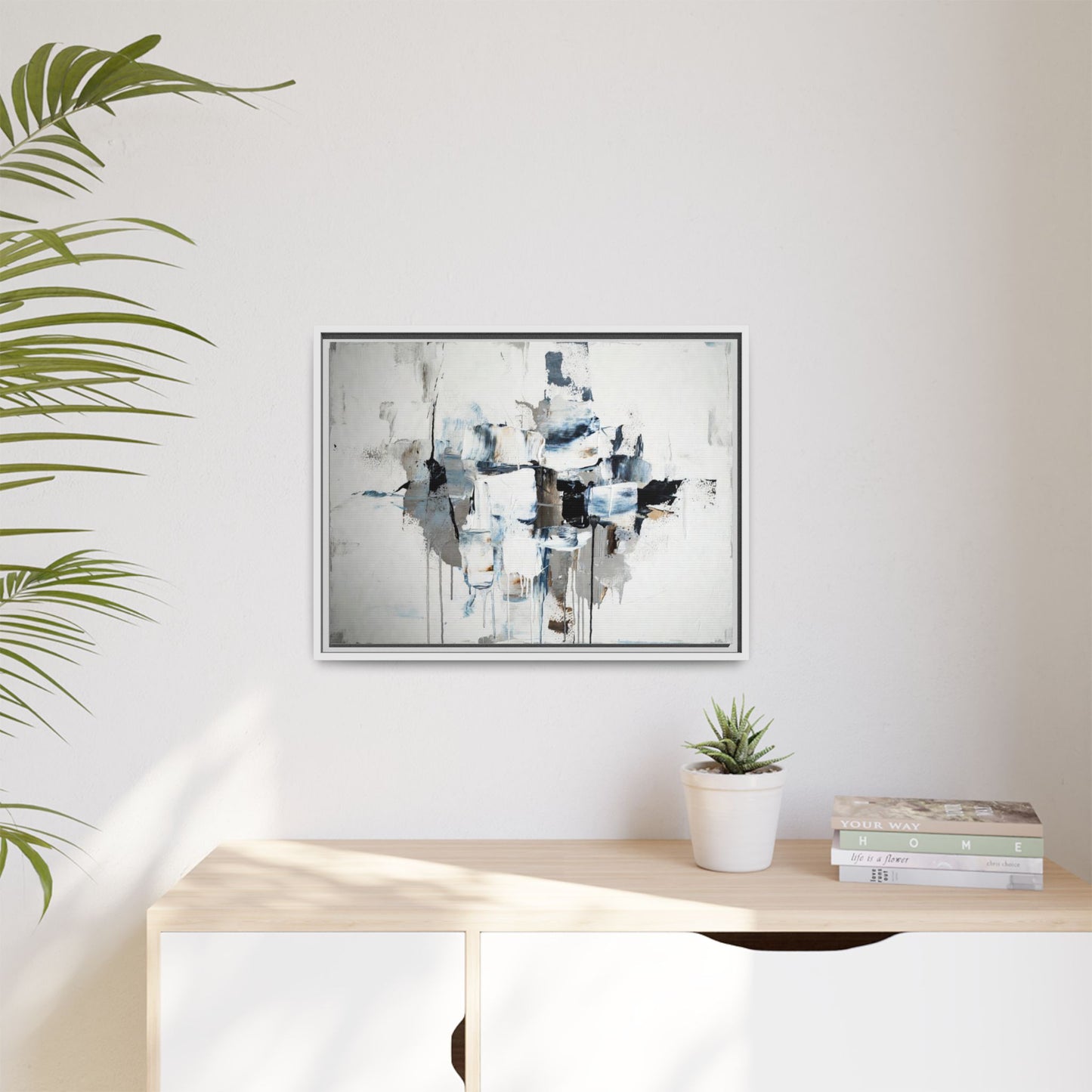 Framed Abstract Canvas Art — Blue Neutral Modern Wall Print