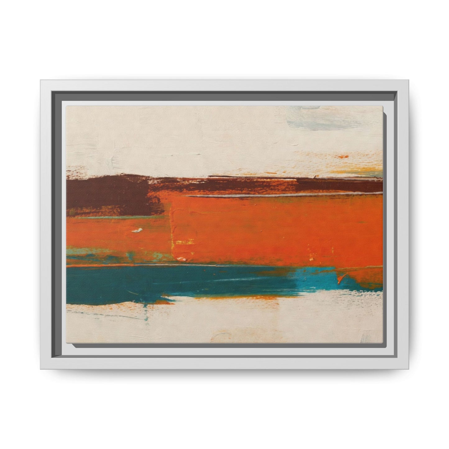 Abstract Horizon Matte Canvas Framed Print — Modern Orange Teal Wall Art