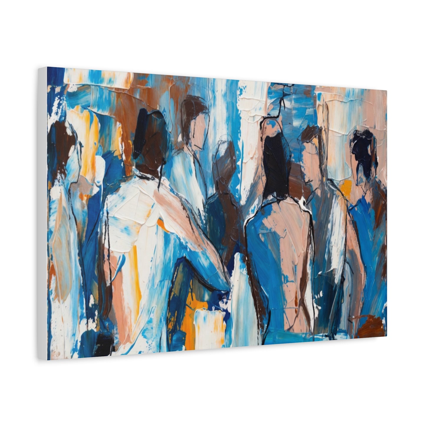 Abstract Figurative Canvas Art — Blue Social Scene Matte Stretched Canvas