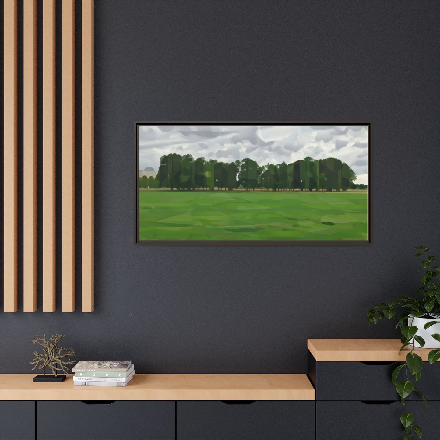 Framed Matte Canvas Print — Minimalist Green Landscape Art