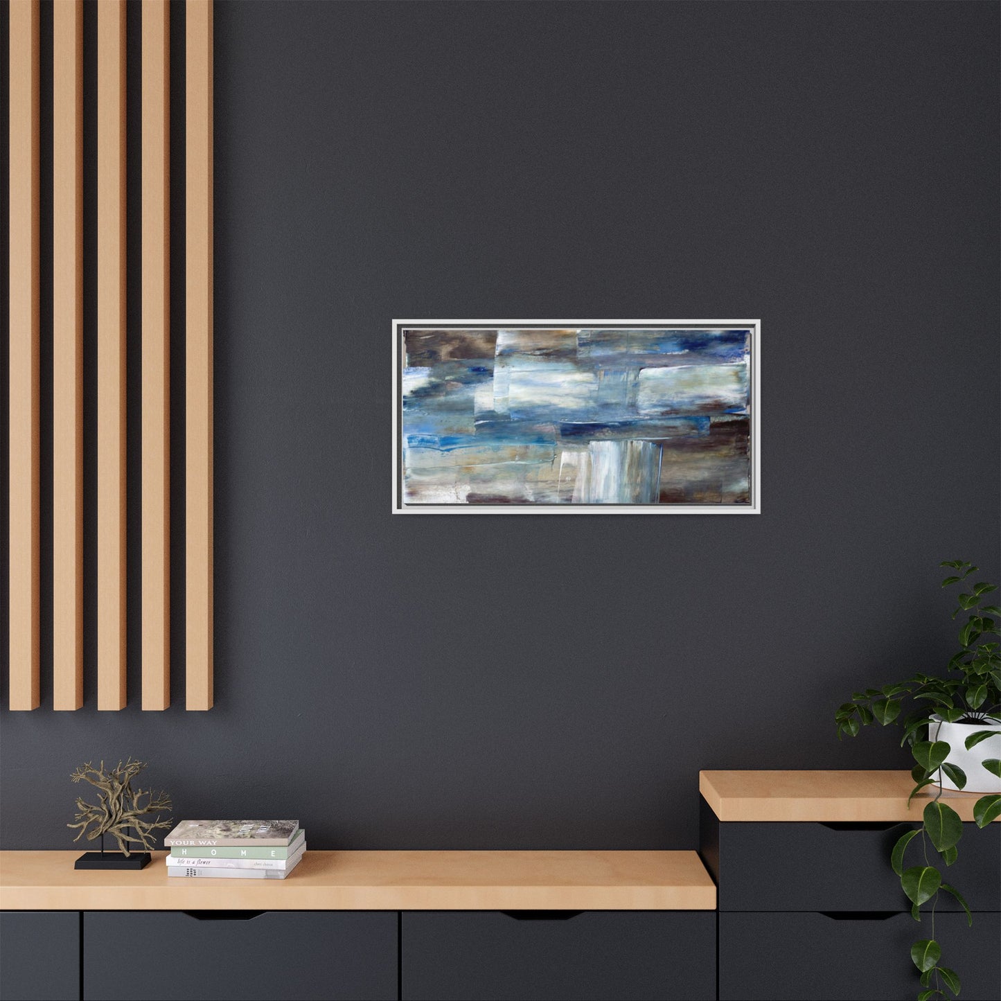Abstract Blue Coastal Matte Canvas Framed Wall Art