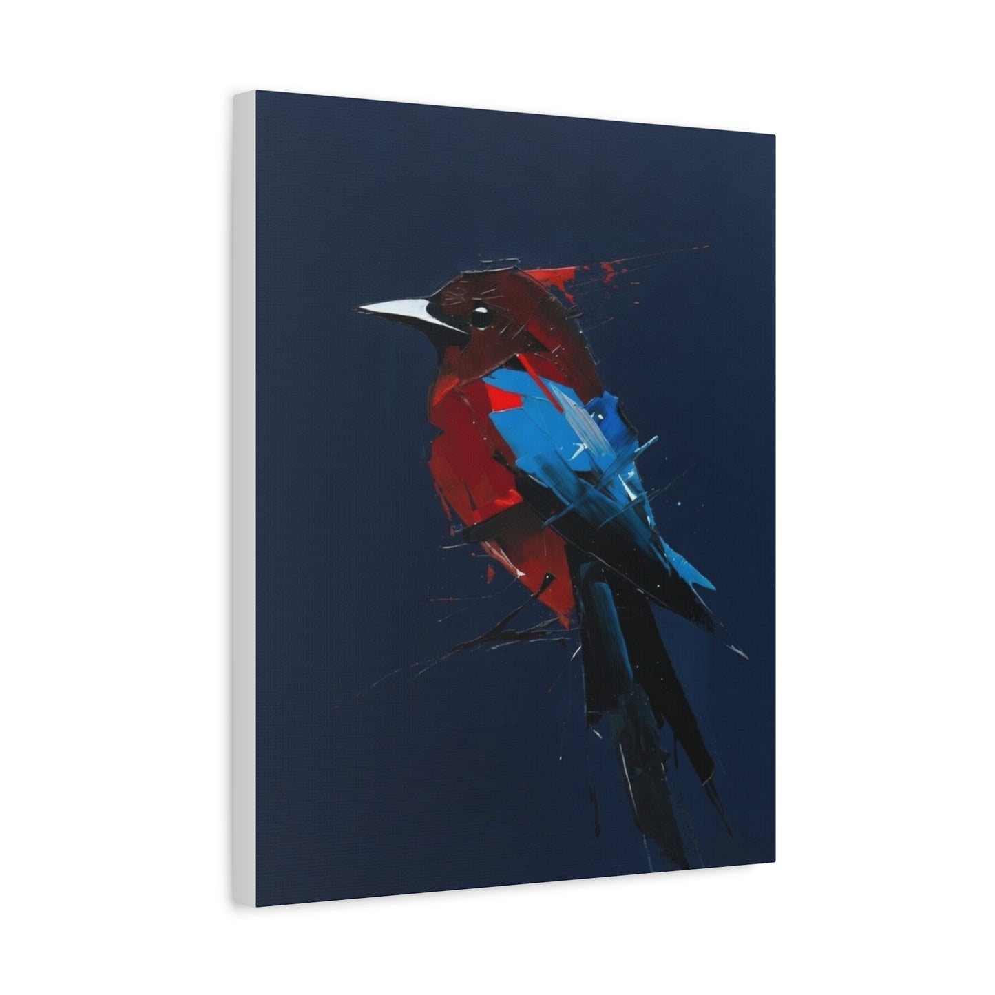 Abstract Red & Blue Bird Canvas Print — Matte Stretched Wall Art