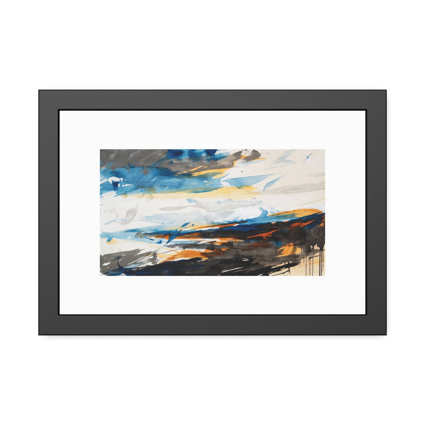 Framed Abstract Poster — Blue & Gold Coastal Abstract Art Print