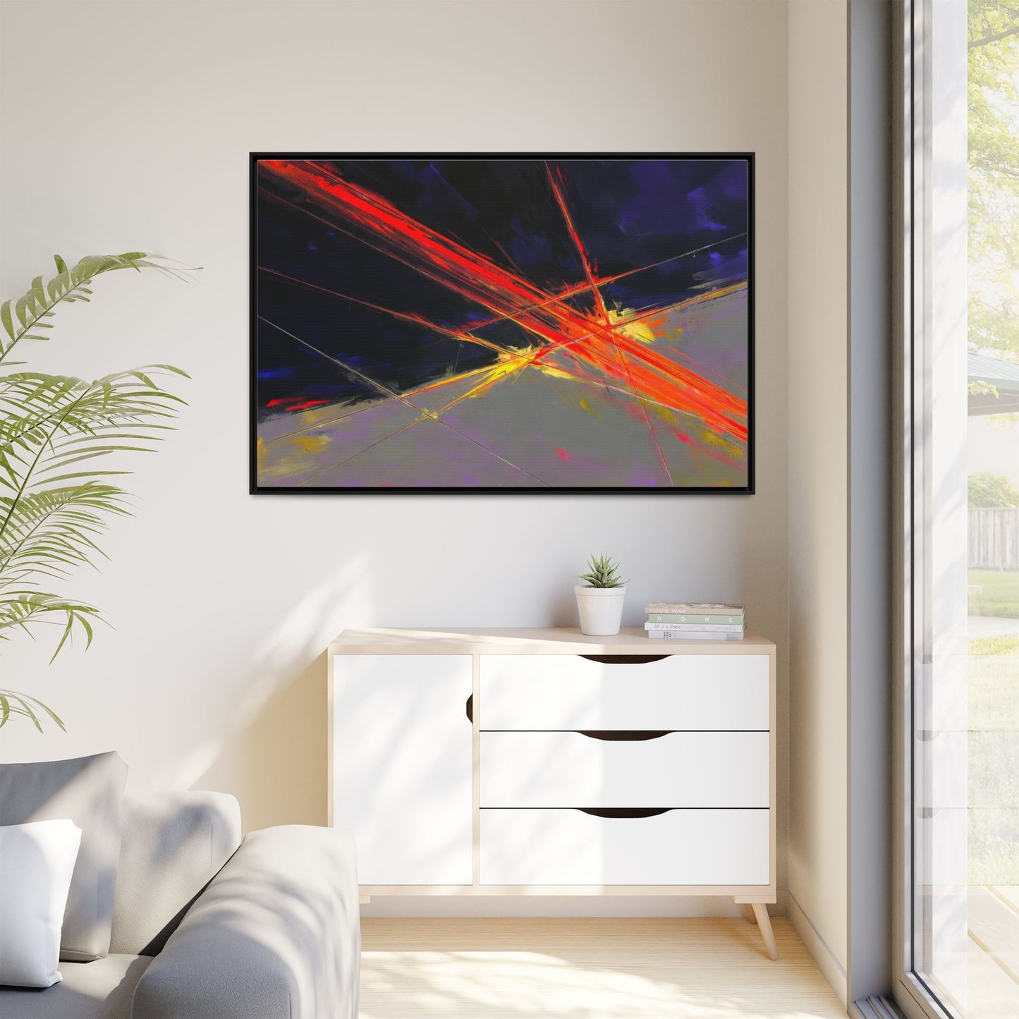 Abstract Red Streaks Framed Matte Canvas Art — Modern Multi‑Color Wall Decor