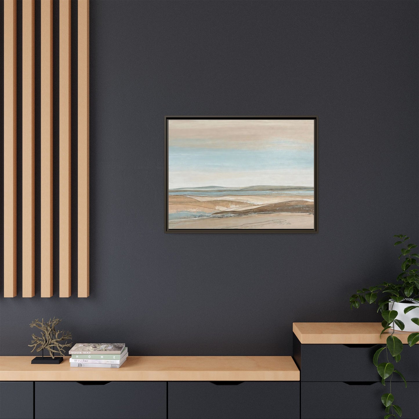Framed Abstract Landscape Matte Canvas — Serene Coastal Horizon Wall Art