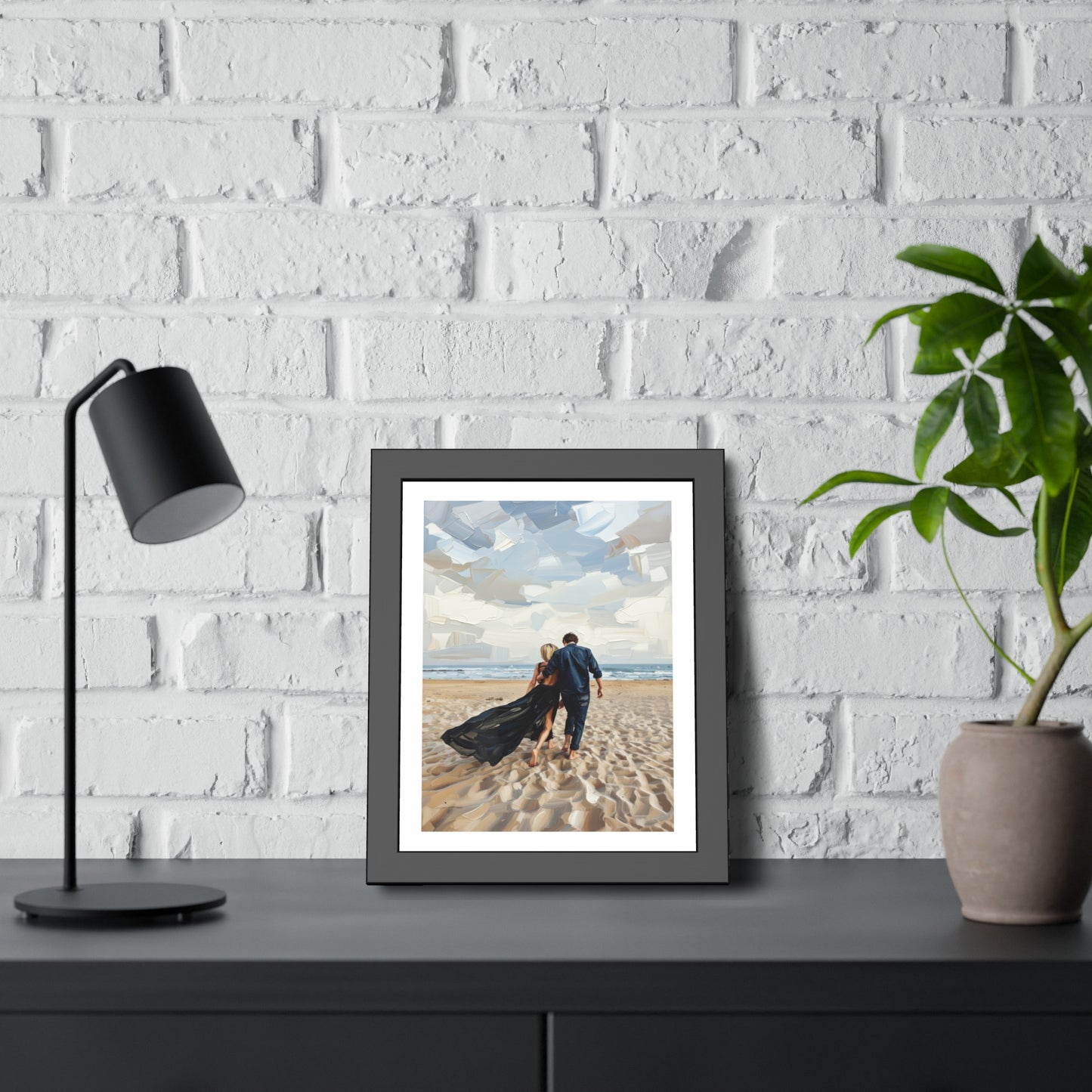 Framed Poster — Romantic Beach Couple Art Print