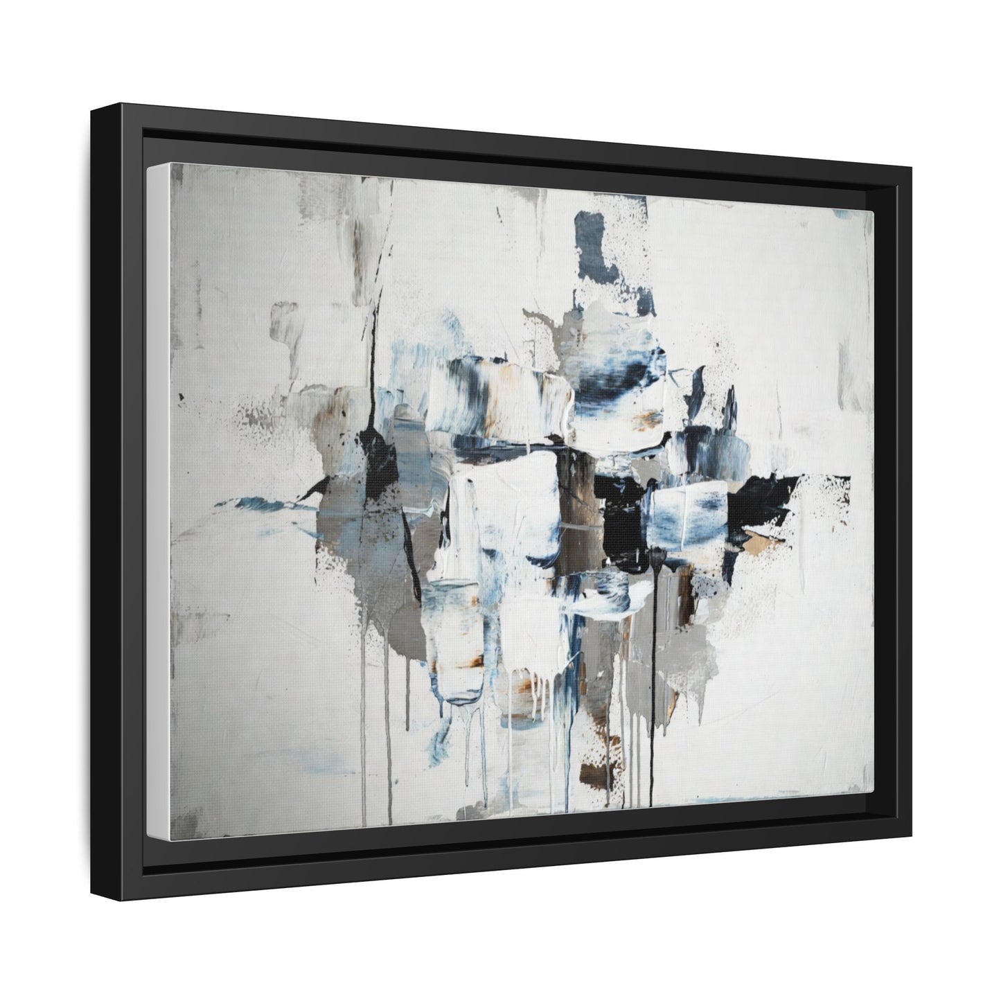 Framed Abstract Canvas Art — Blue Neutral Modern Wall Print