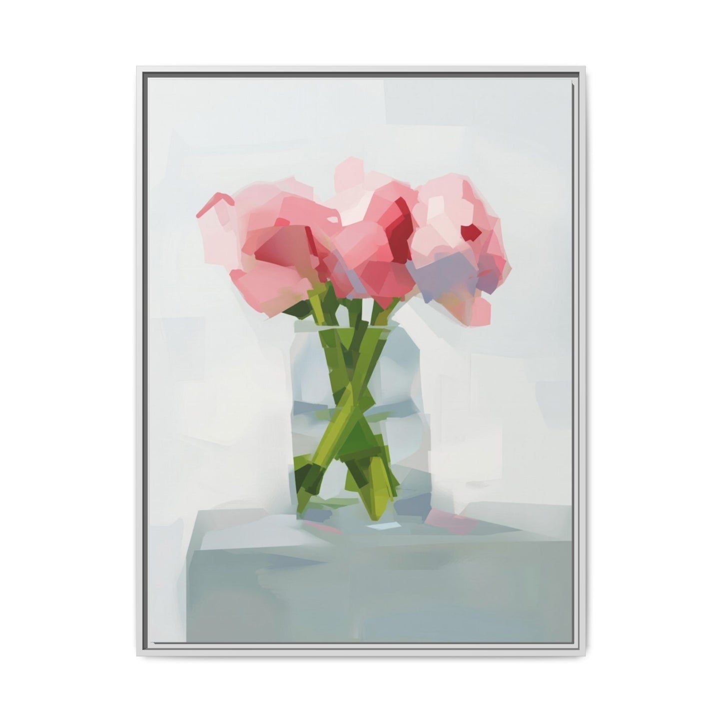 Framed Floral Canvas Art — Pink Peonies in Vase (Matte)