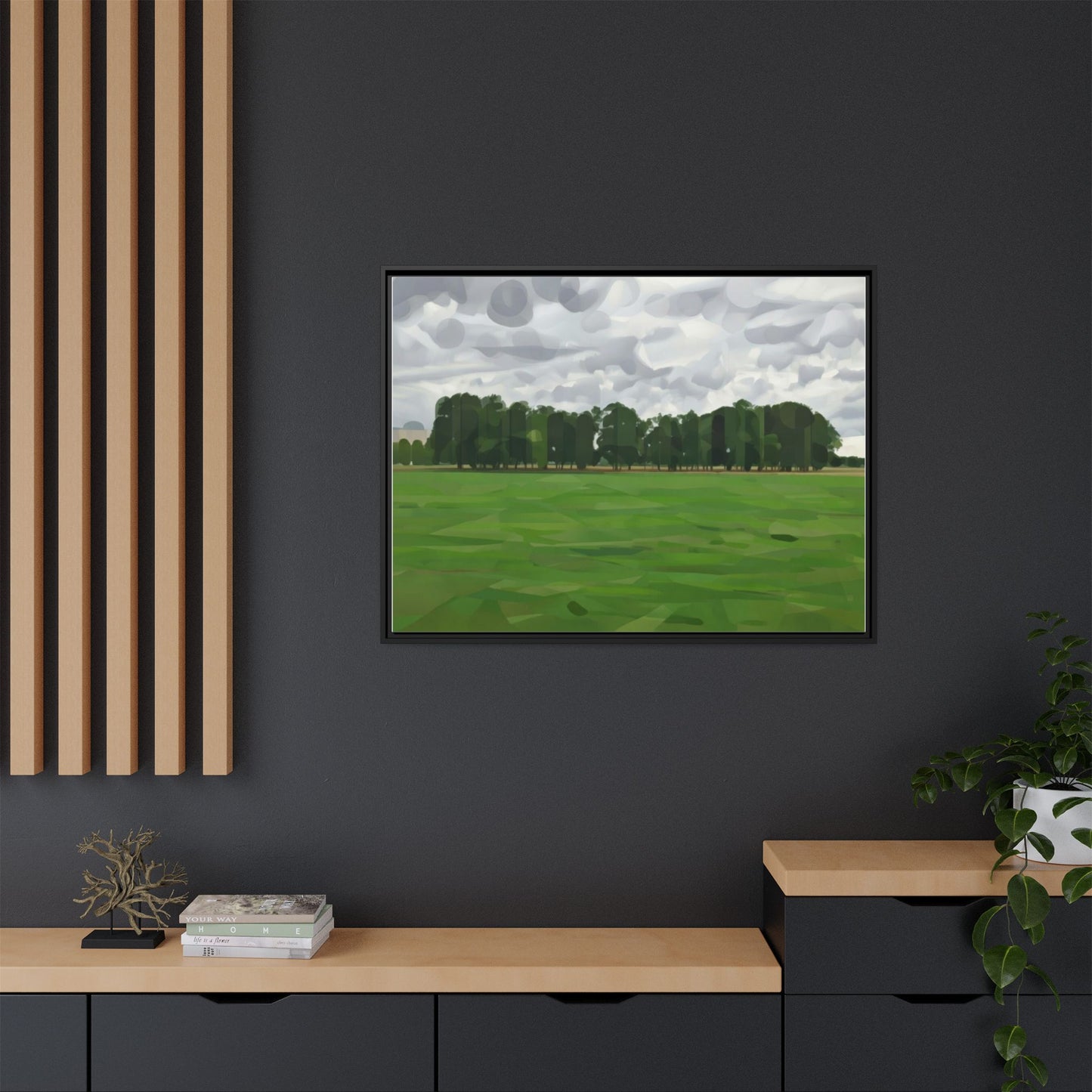 Framed Matte Canvas Print — Minimalist Green Landscape Art