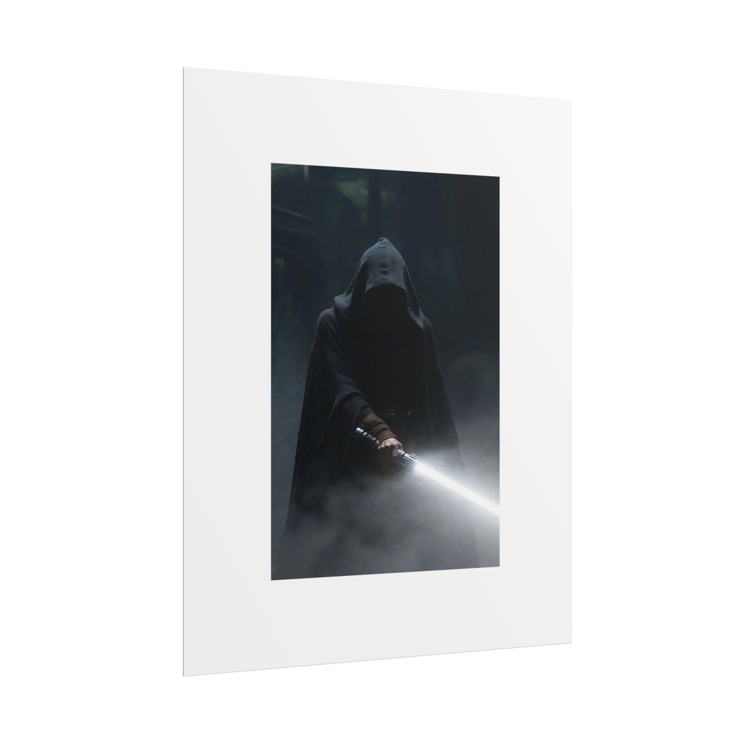 Dark Hooded Warrior Lightsaber Poster — Rolled Sci‑Fi Wall Art