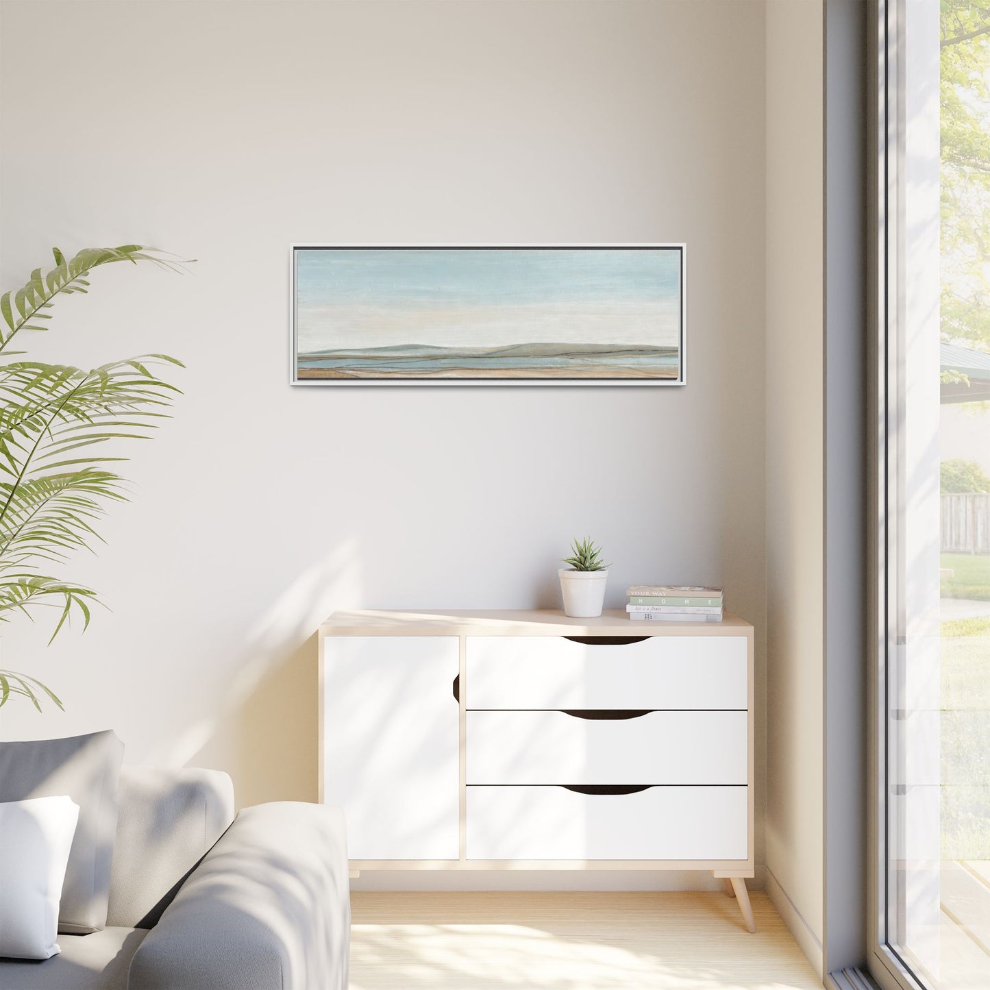 Framed Abstract Landscape Matte Canvas — Serene Coastal Horizon Wall Art