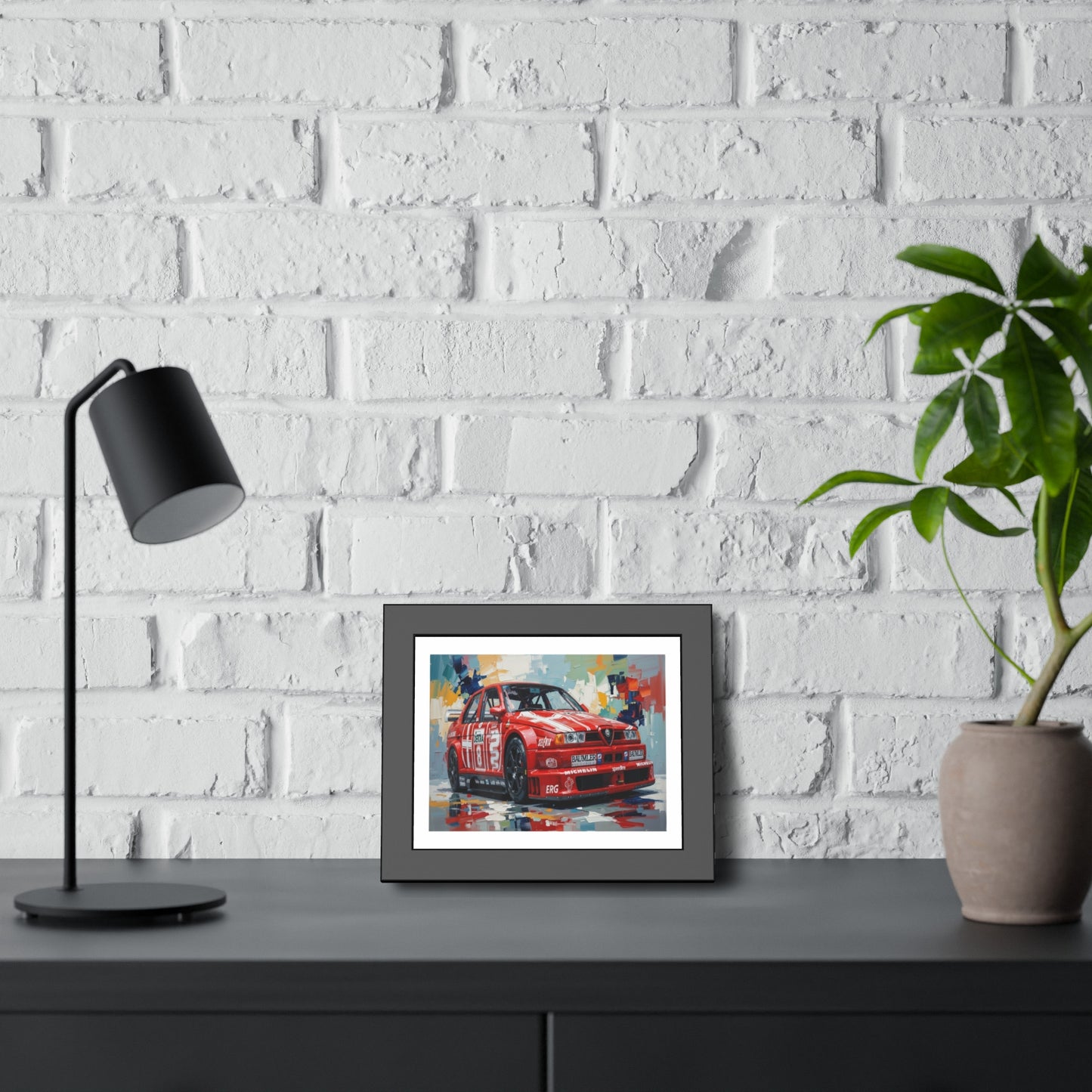 Race Car Framed Poster — Retro Red Racing Alfa Artwork