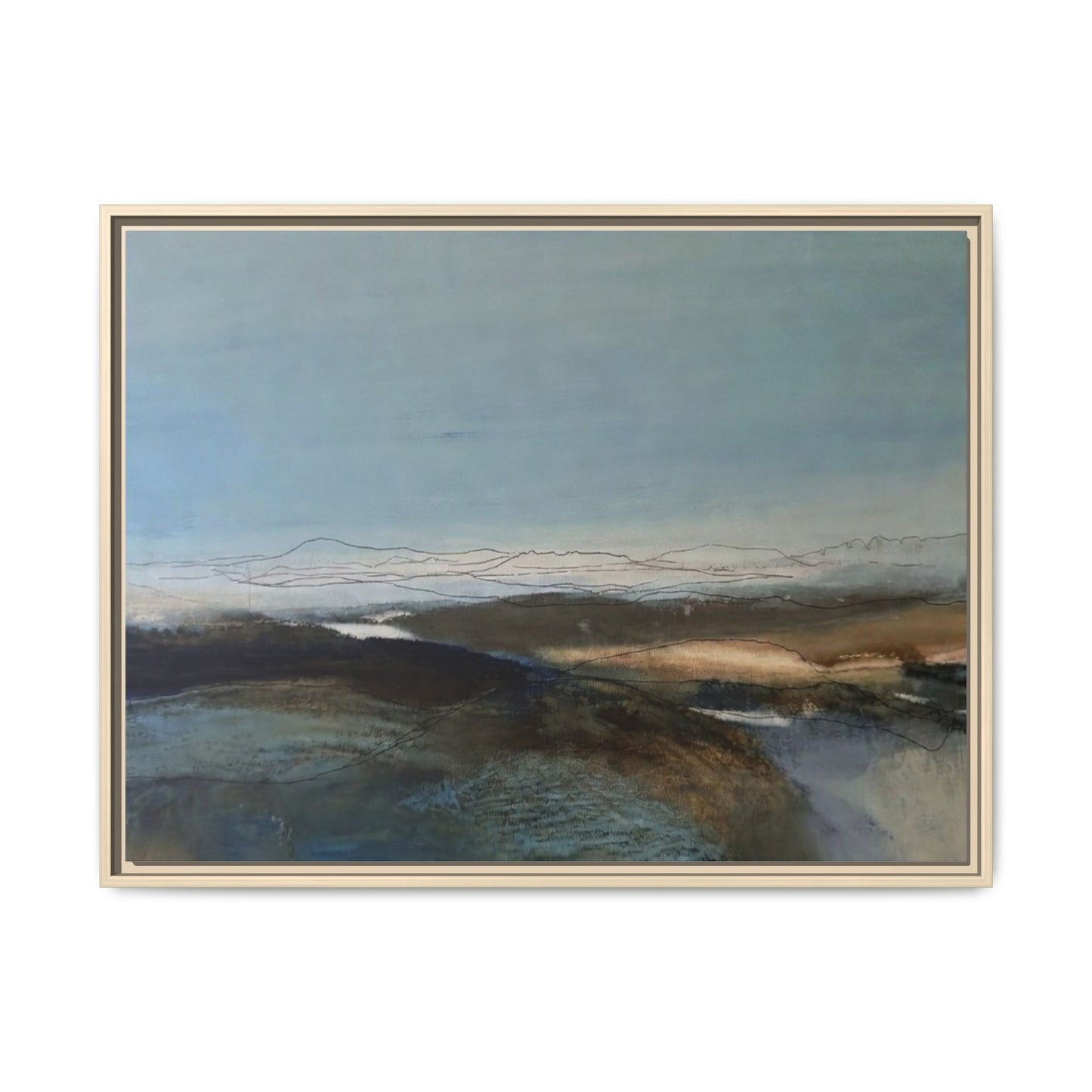 Framed Matte Canvas Wall Art — Serene Abstract Blue Landscape