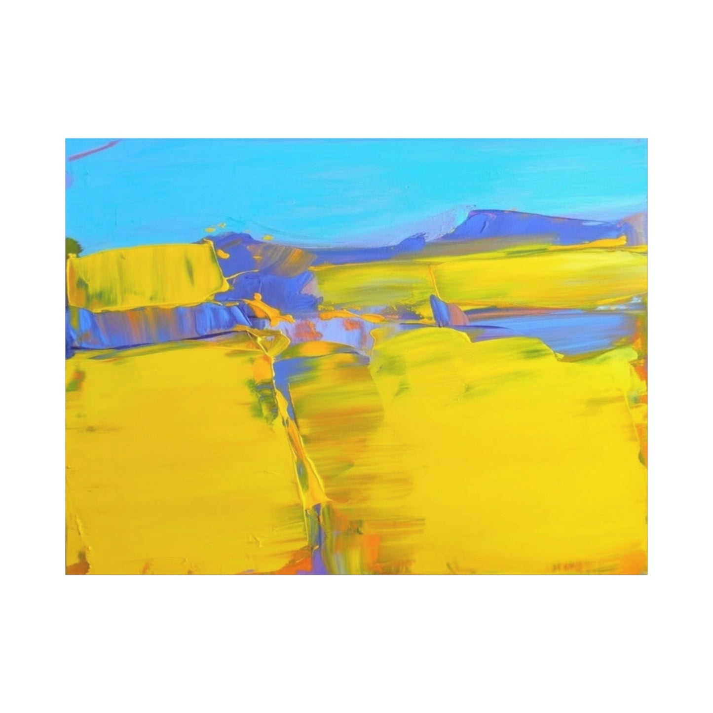 Abstract Yellow Field Canvas Wall Art  Vibrant Landscape Matte Stretched Canvas 1.25"
