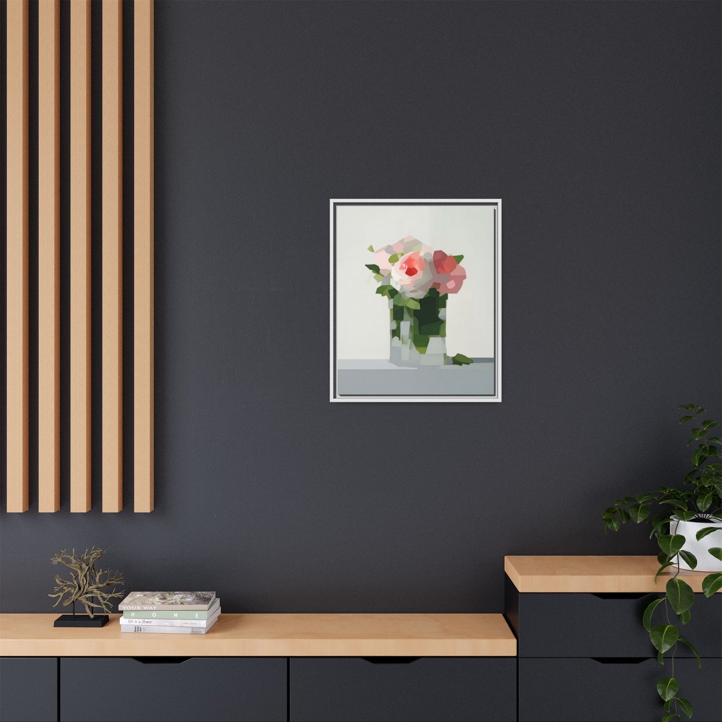 Framed Floral Canvas Print — Modern Pink Roses Still Life