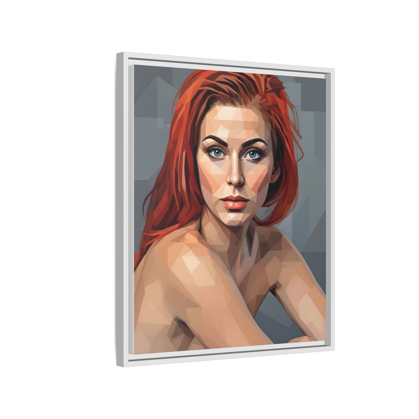 Framed Matte Canvas Portrait — Geometric Redhead Wall Art