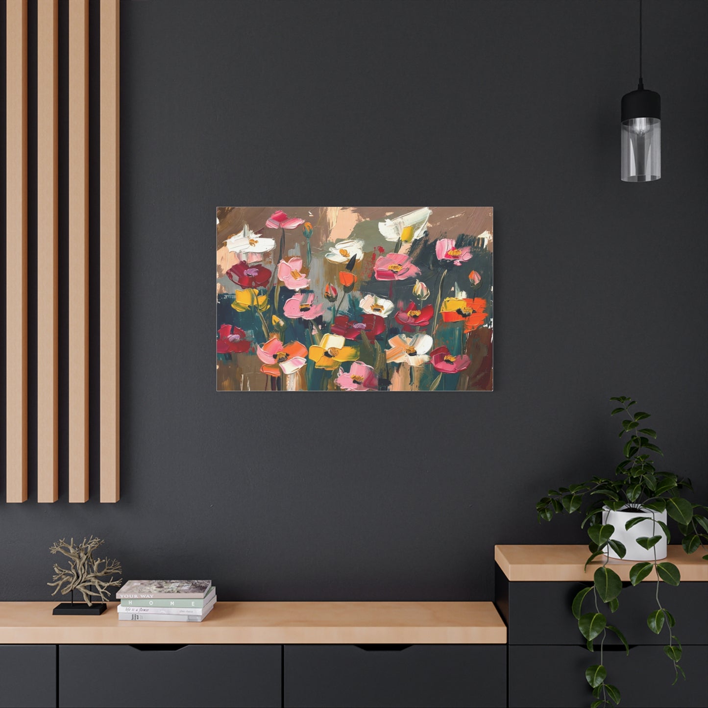 Abstract Floral Canvas Wall Art — Colorful Poppies Matte Stretched Print