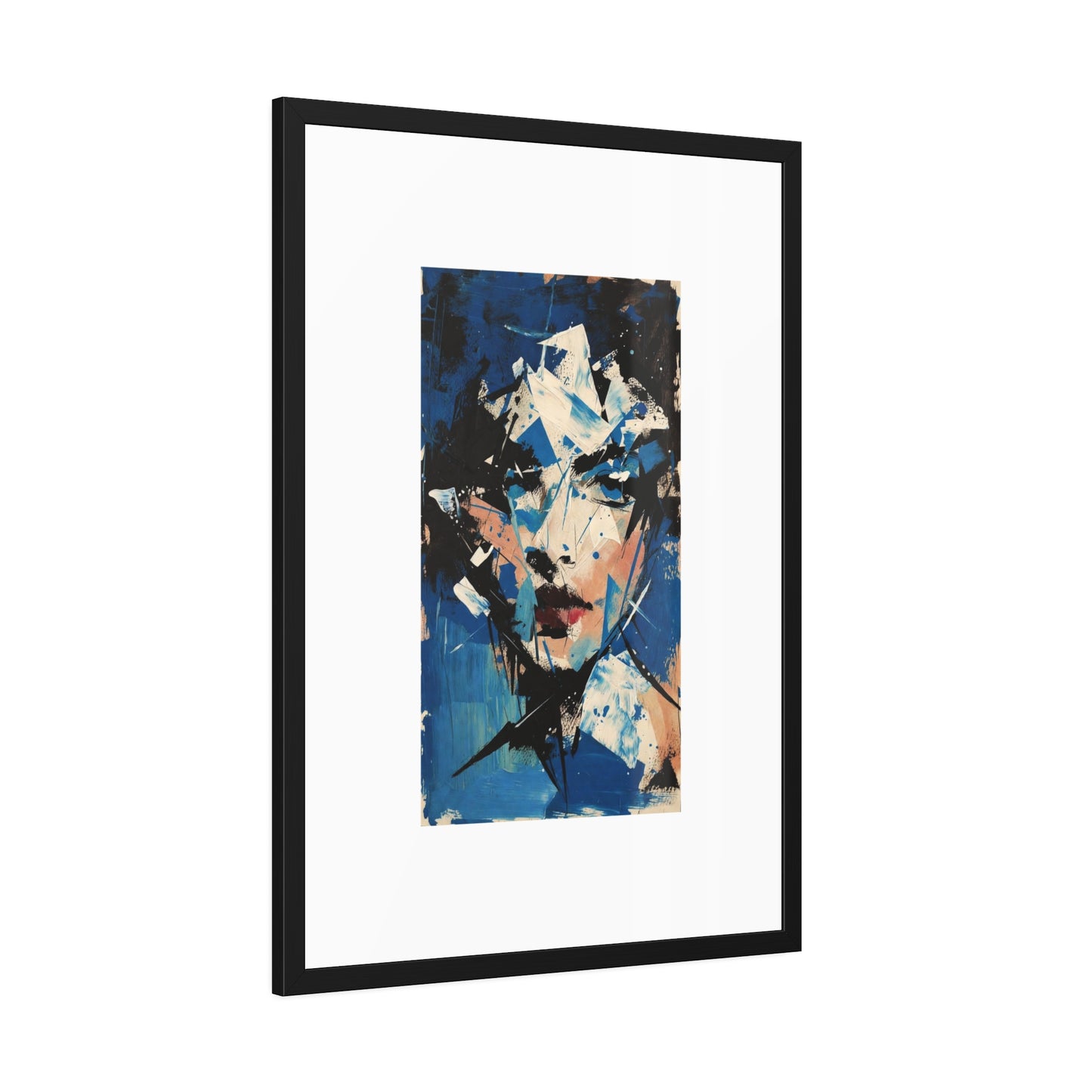 Abstract Blue Portrait Framed Paper Poster — Modern Expressionist Wall Art
