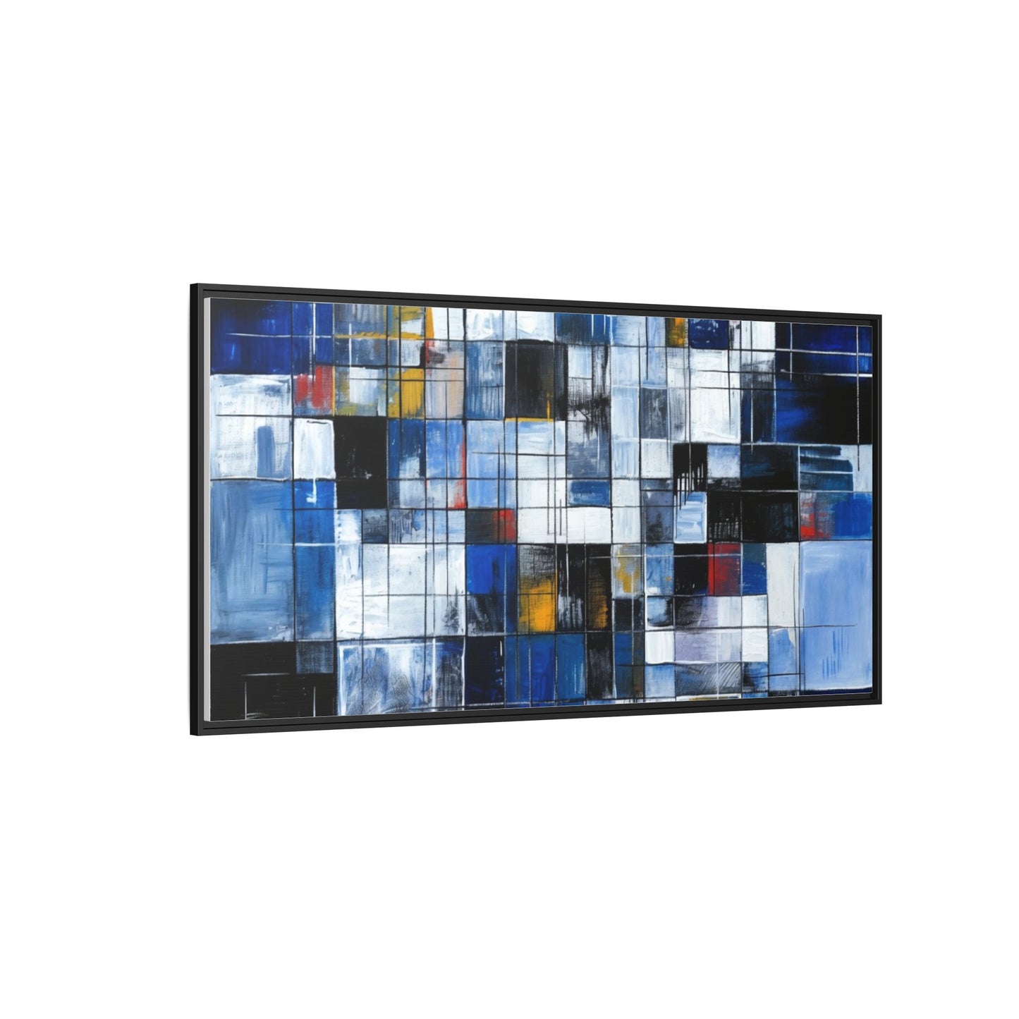 Abstract Blue Grid Matte Canvas Framed Art Print