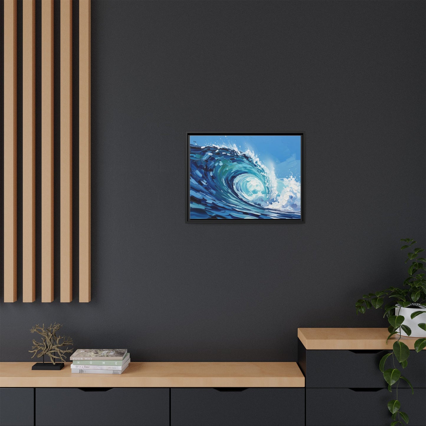 Framed Matte Canvas Wave Art — Blue Ocean Surf Wall Decor