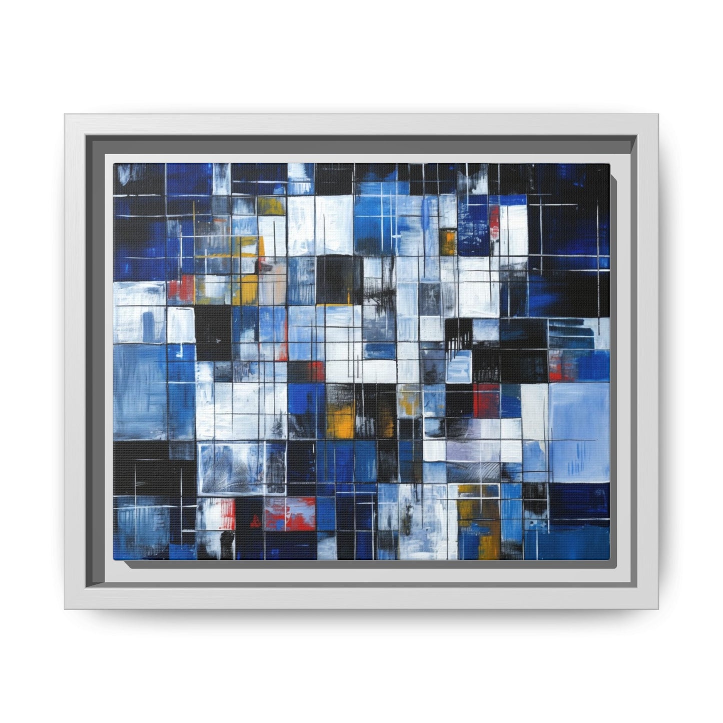 Abstract Blue Grid Matte Canvas Framed Art Print