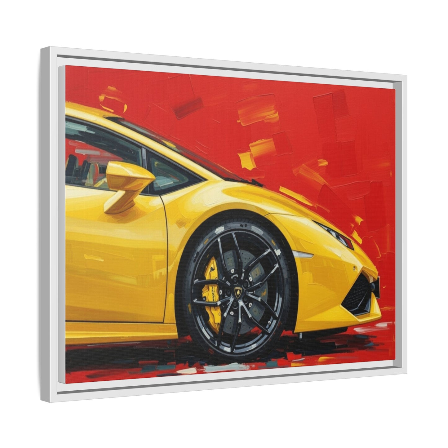 Yellow Sports Car Matte Canvas Print — Framed Automotive Wall Art