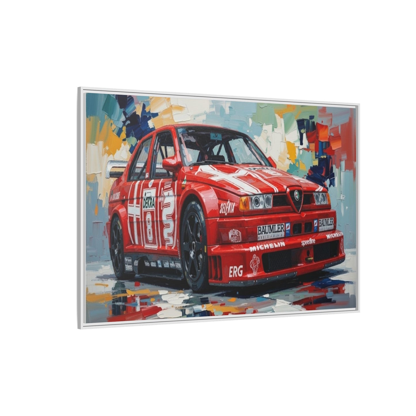 Framed Racing Car Canvas Print — Red Alfa Romeo Track Art