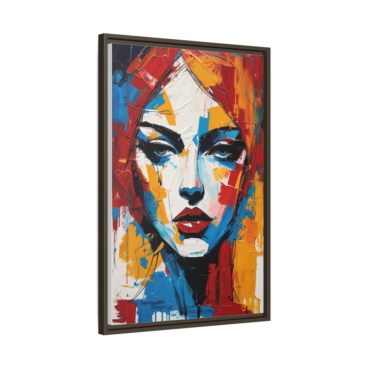Framed Abstract Portrait Canvas — Colorful Female Face Wall Art