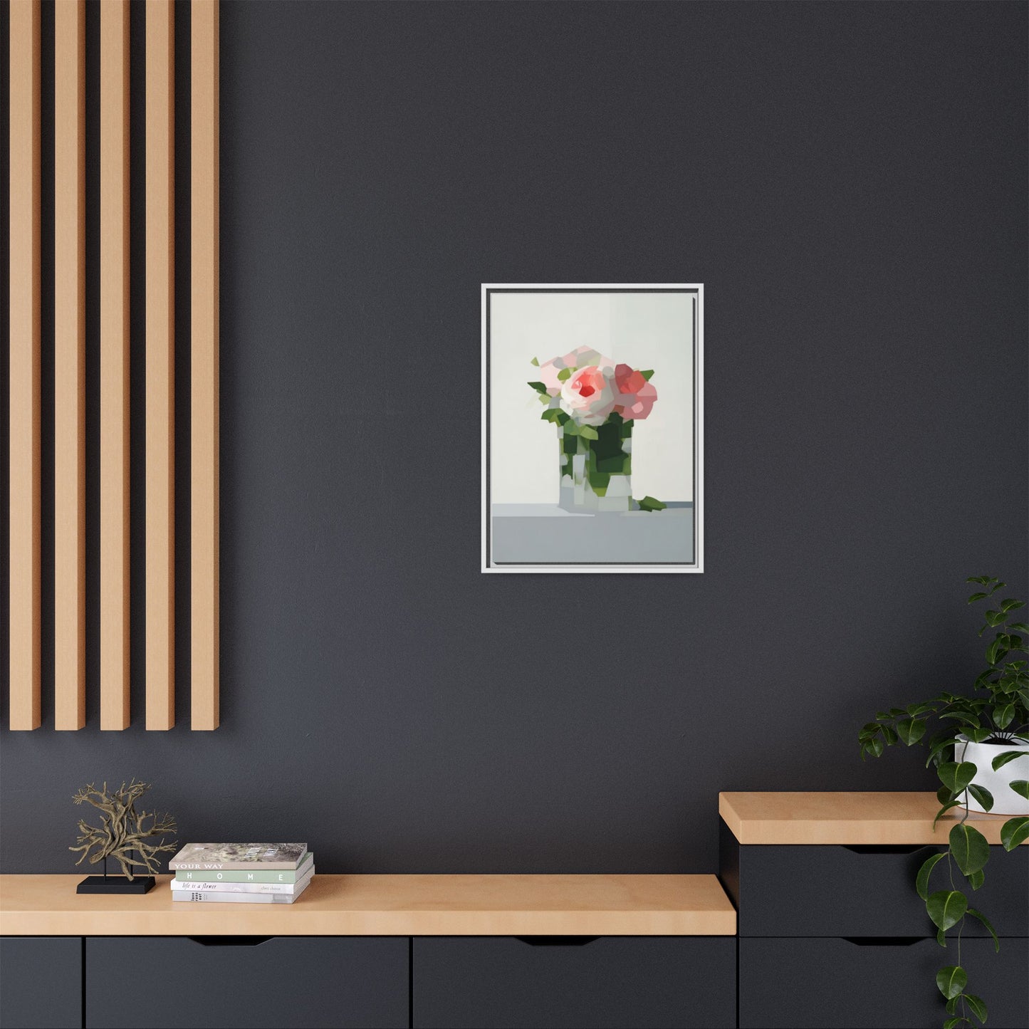 Framed Floral Canvas Print — Modern Pink Roses Still Life