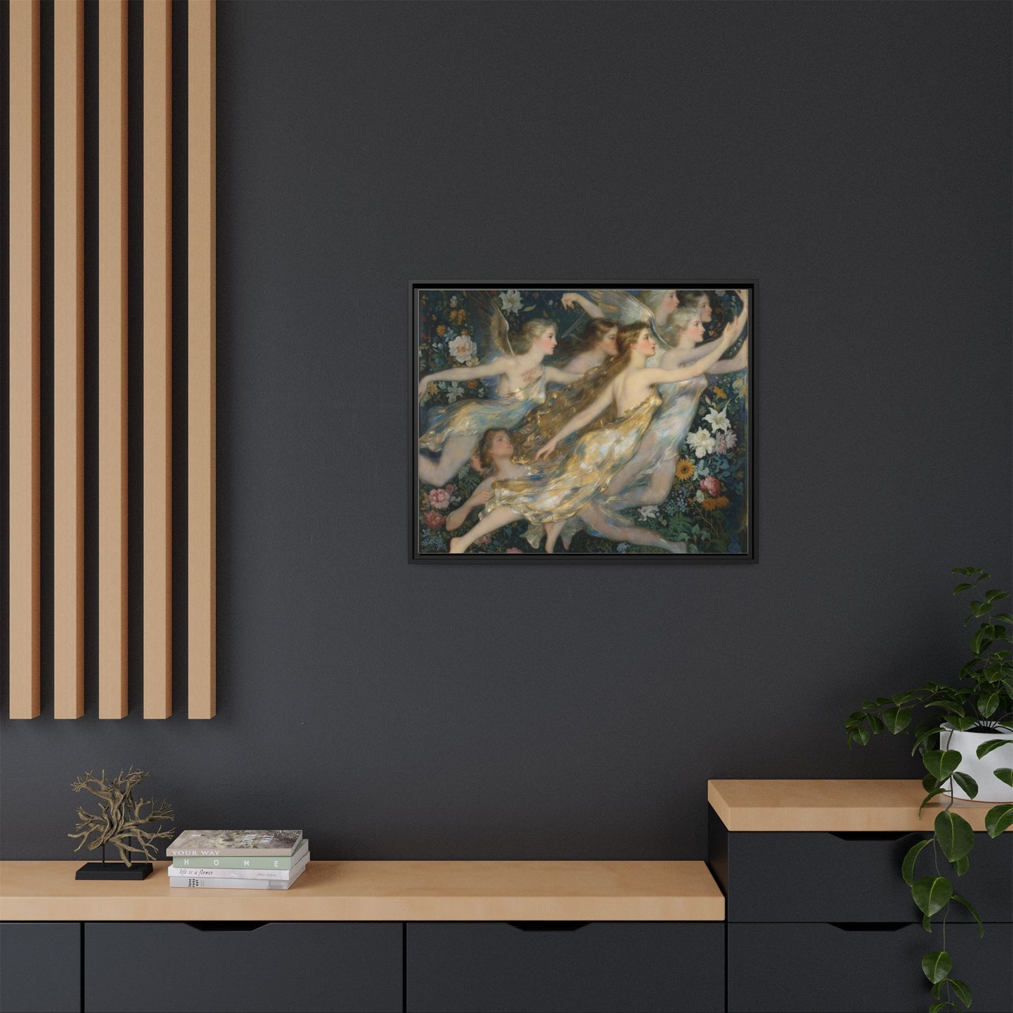 Framed Matte Canvas Wall Art — Vintage Fairies & Floral Painting