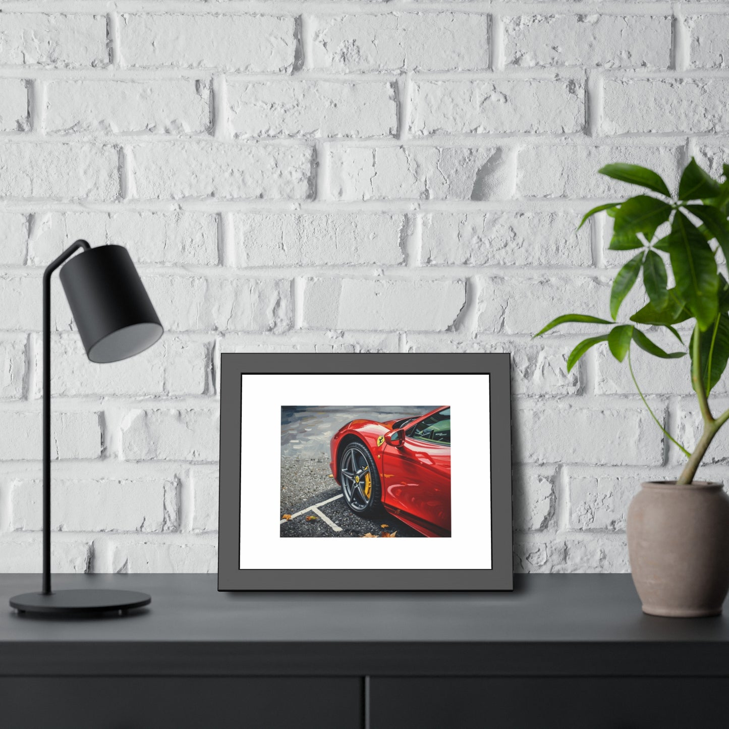 Framed Poster - Red Sports Car Photo, Modern Automotive Wall Art
